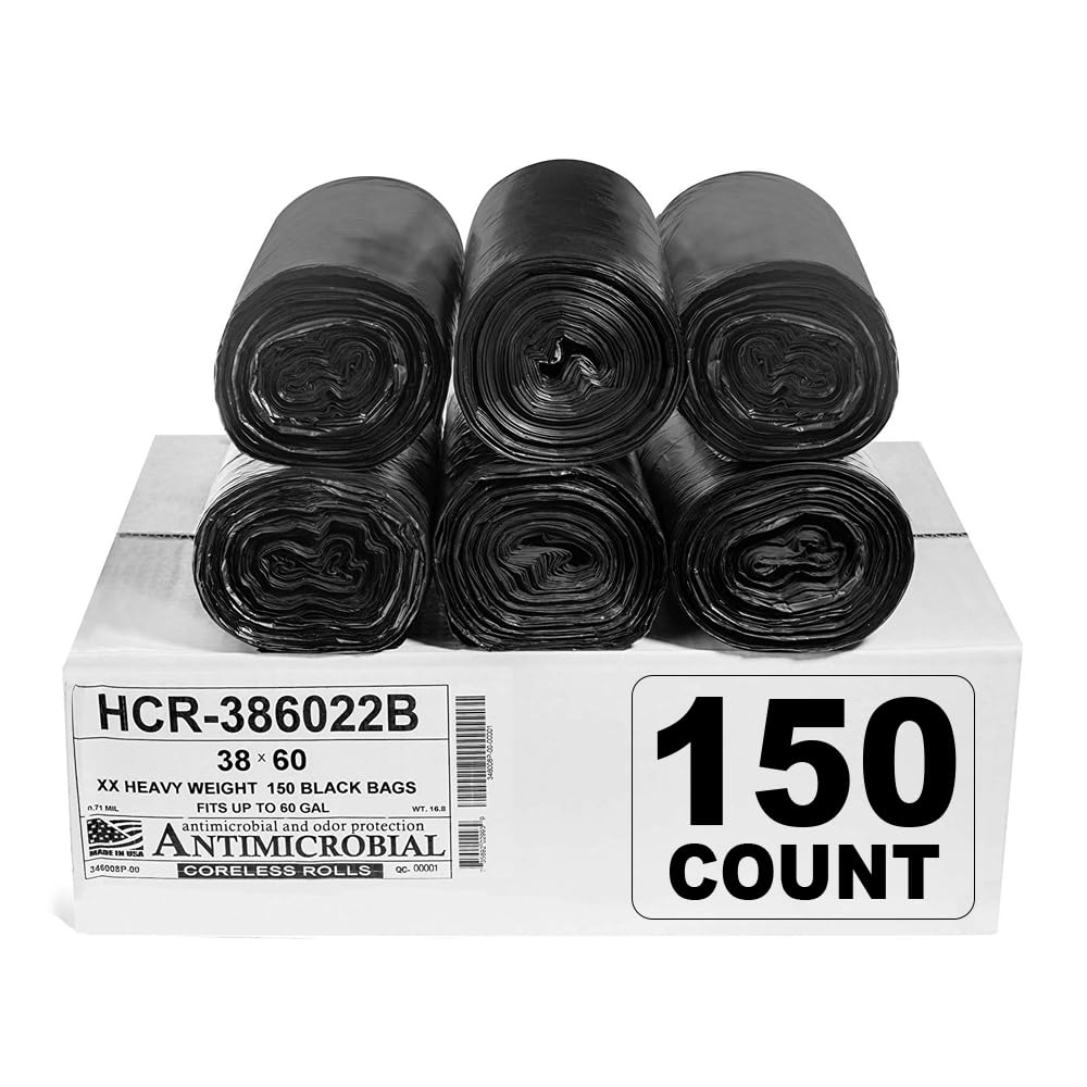 Aluf Plastics 45 Gallon Black Trash Bags (250 Count) - 40' x 48' - 16 Micron Equivalent High Density Value Garbage Bags, HCR-404816C