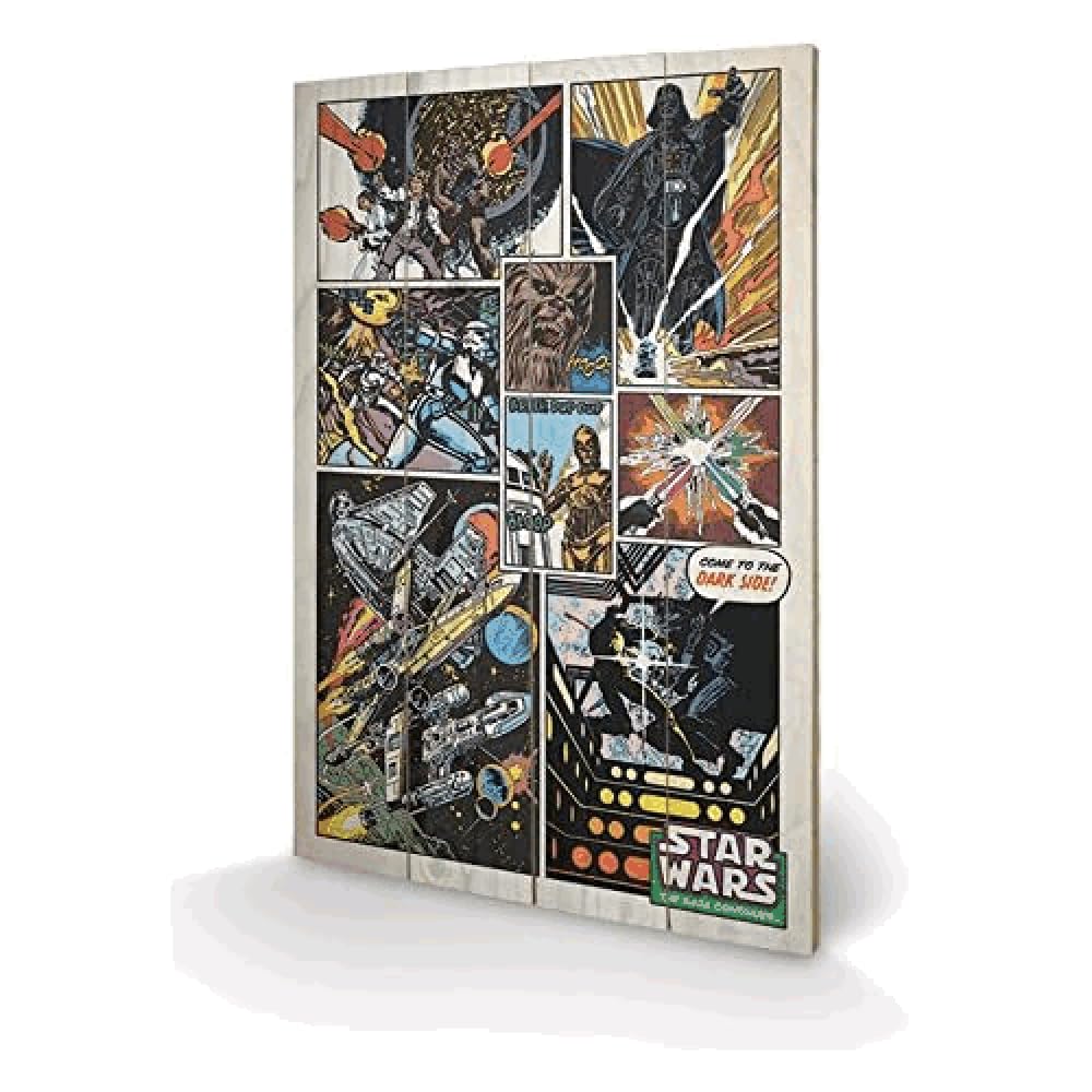 Pyramid International Star Wars Retro Comic Print, Wood, Multi-Colour, 40 x 59 x 1.3 cm