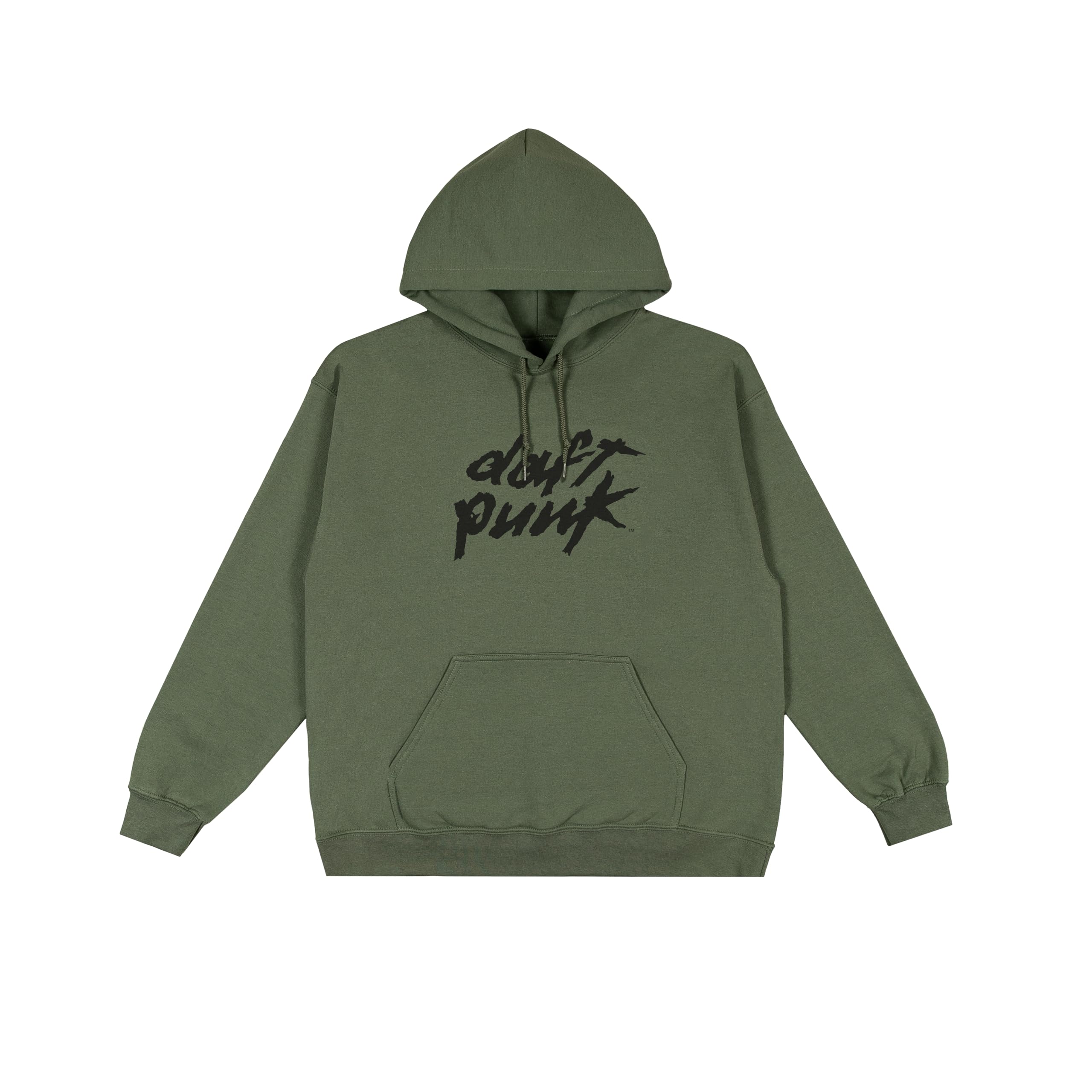 Daft Punk Women's Official Merch Classic Logo Hoodie Sweatshirt, Army Green, Large