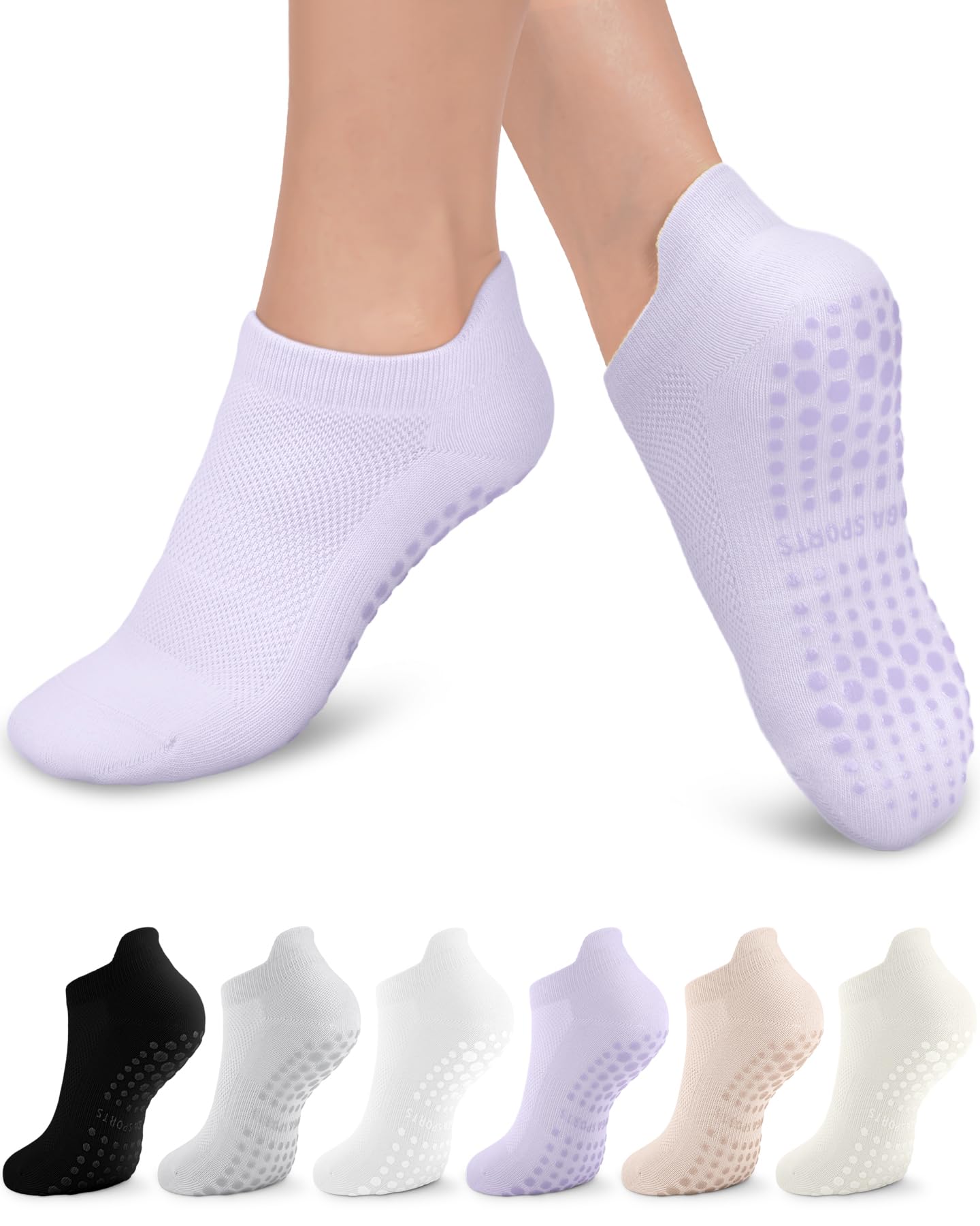 6 Pairs Grip Pilates Socks for Women, Non-slip Yoga Athletic Socks for Barre Ballet Barefoot Workout Hospital