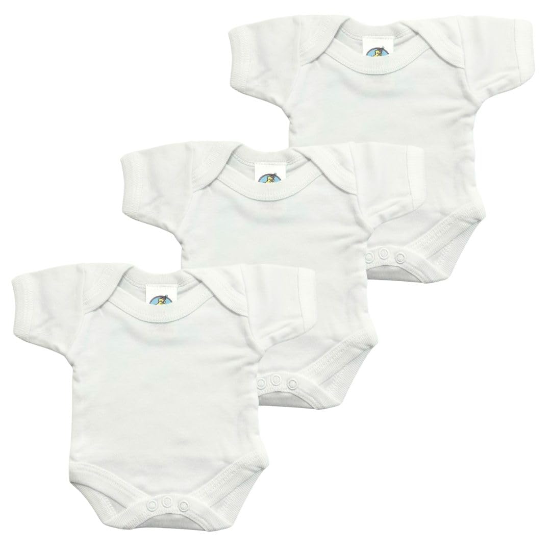 Junior Joy 18-24 Months Baby Bodysuits, 100% Combed Cotton, Super Soft, Short Sleeves, Envelope Neck, Popper Fastening for Easy Nappy Change, Durable, Machine Washable, Pack of 3