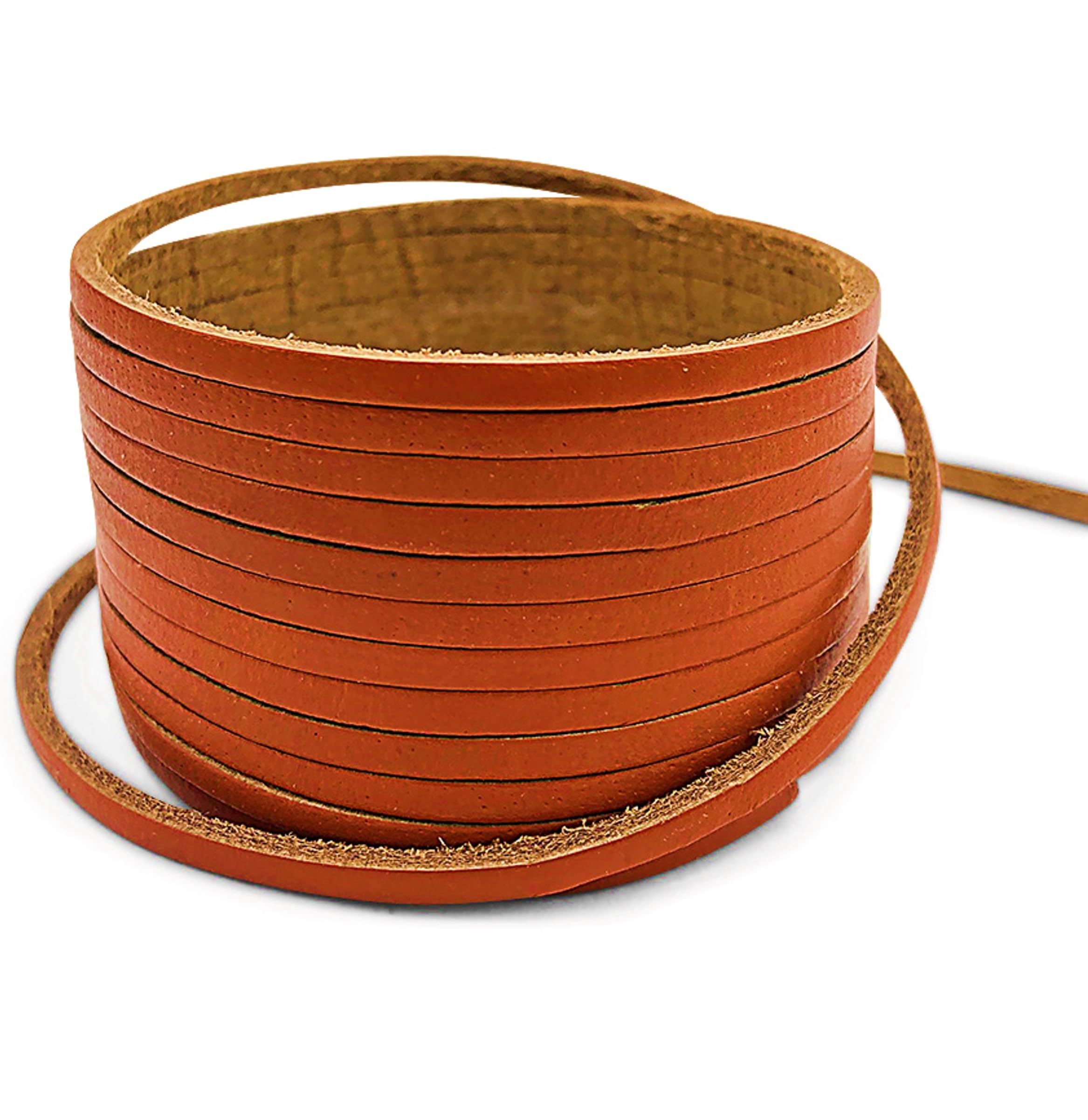 Creavvee Flat Genuine Real Leather Strip Bead Thong Cord Braiding String Threads Lace Cowhide Craft for Jewelry Making Necklace Bracelet, 3mm x 3m, Light Brown