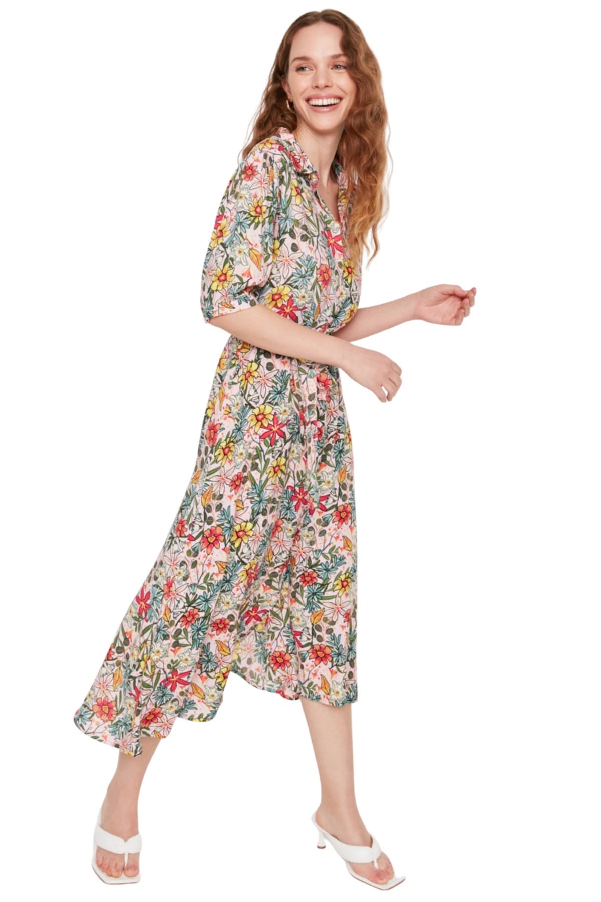 Trendyol FeMan Midi Shirt Dress Regular fit Woven Dress Lilac