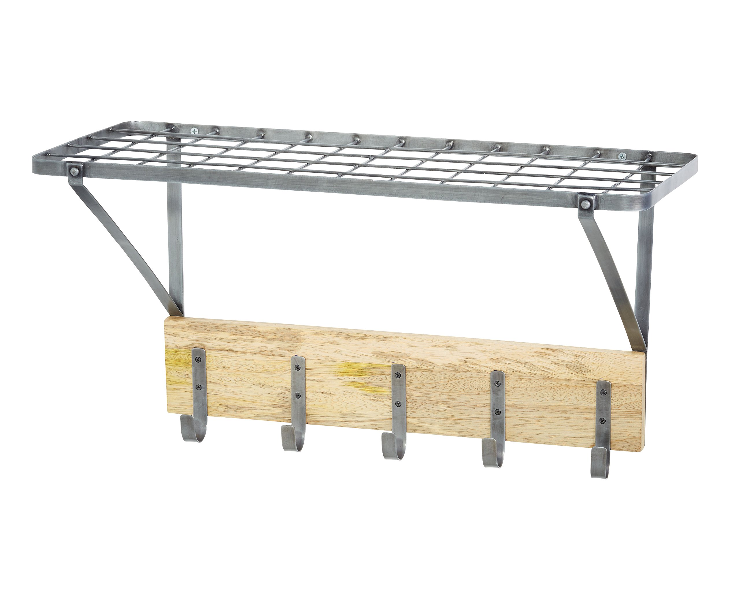 KitchenCraft Industrial Kitchen Wall-Mounted Shelf with Hooks, 32.5 x 6 x 25.5 cm (1'1" x 2' x 1")