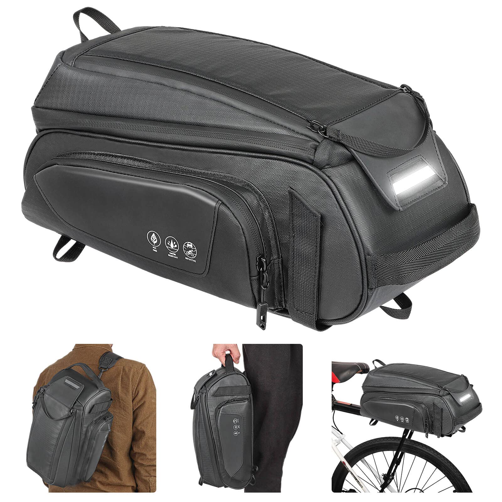 Bike Pannier Bag QYCHHJ 8L Bicycle Rear Rack Bag Extendable Cycle Storage Pouch with Shoulder Strap Bike Rack Seat Bag Bike Saddle Bag Bicycle Pannier Trunk Shoulder Handbag Bag, Black, 59cm