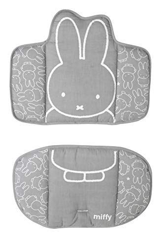 roba Miffy 2-Piece High Chair Cushion – Waterproof and Phthalate Free – Comfortable Seat Reducer – from 6 Months – Rabbit Print – White/Grey