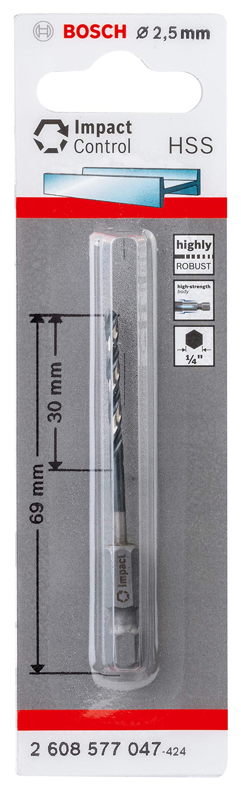 Bosch Professional Impact Control HSS Twist Drill Bit (for metal, 2,5 x 30 x 69 mm, accessories for impact drills)