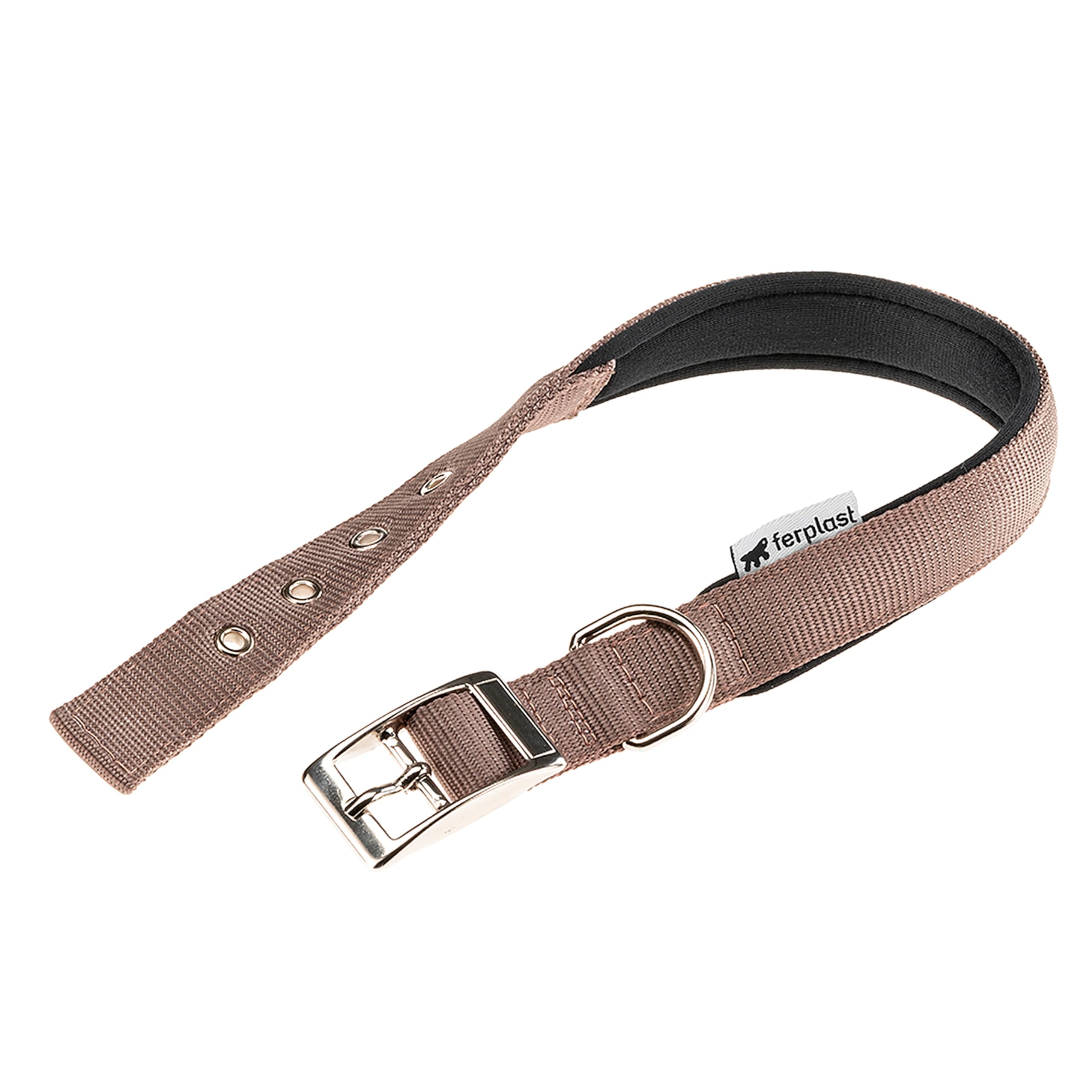 Ferplast Dog Collar Large Size Dog Collar in Padded Nylon Adjustable Metal Buckle, Neck Size 43-50 cm, Brown