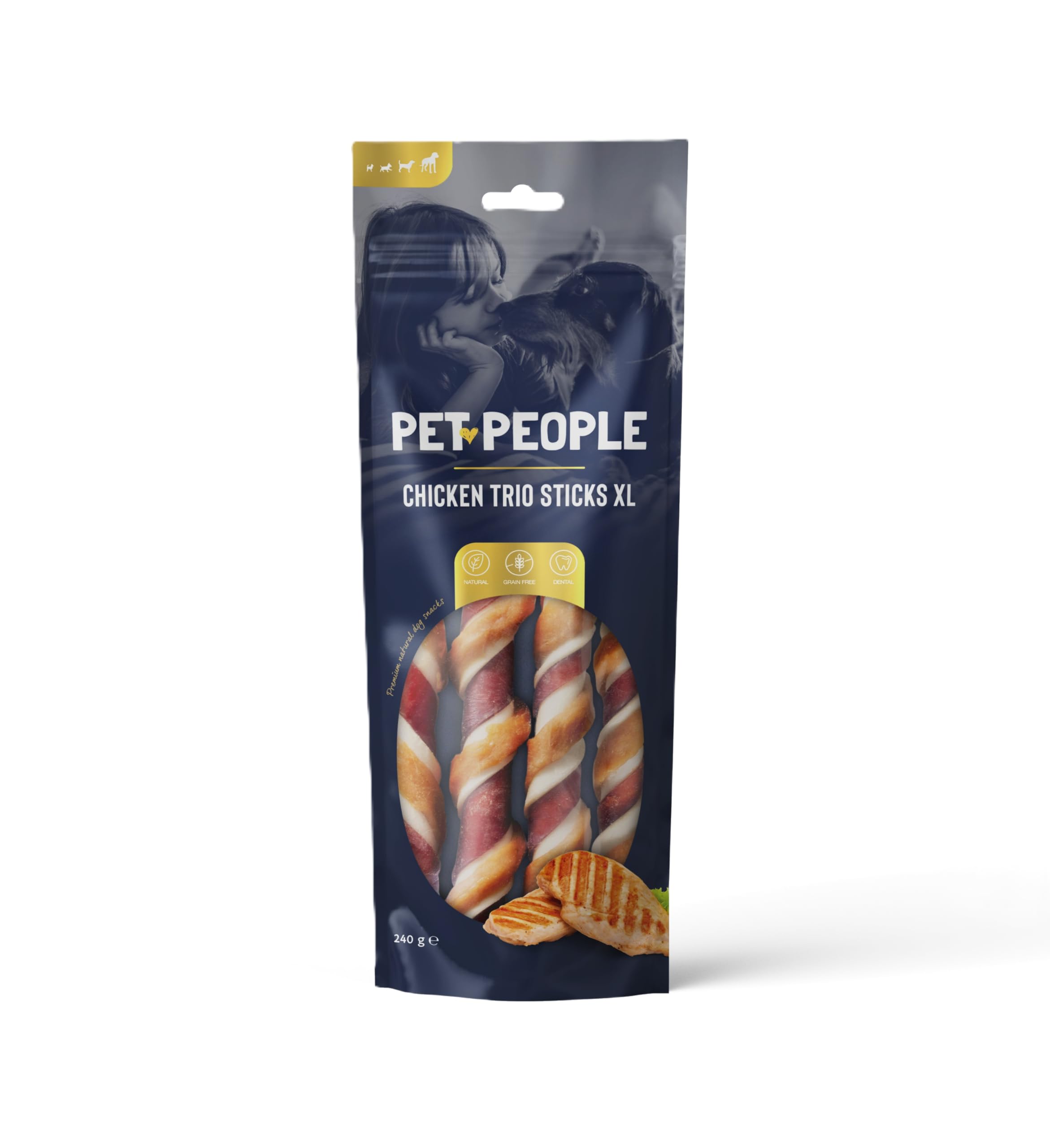 Pet People Chicken Trio Sticks XL 240g, Natural, Grain Free, High Protein, Dental Care, Dog Snacks - 8pc, 240g (6 Bags)