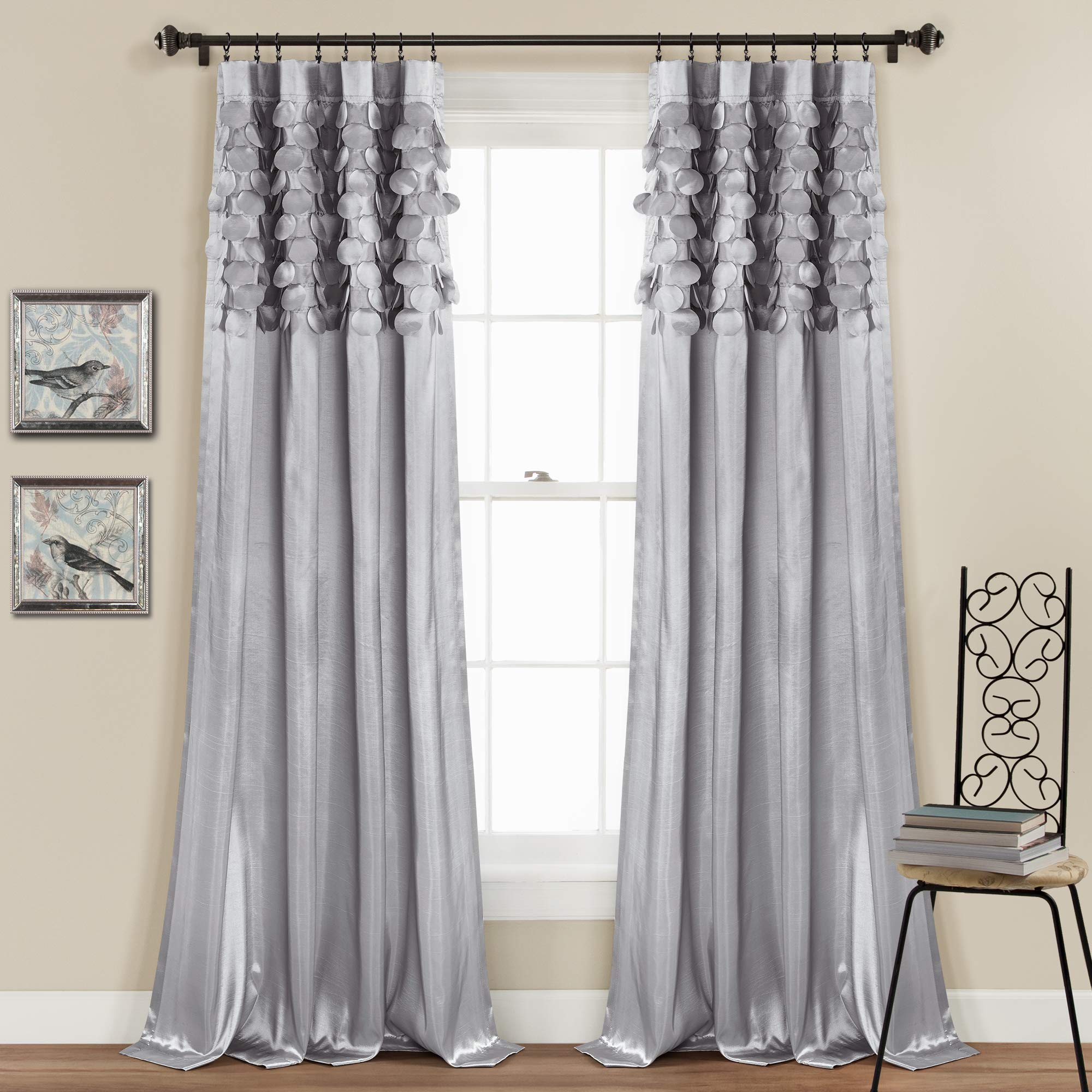 Lush Decor Circle Dream Window Curtains Panel Set for Living, Dining Room, Bedroom (Pair), 54" W x 95" L, Light Gray