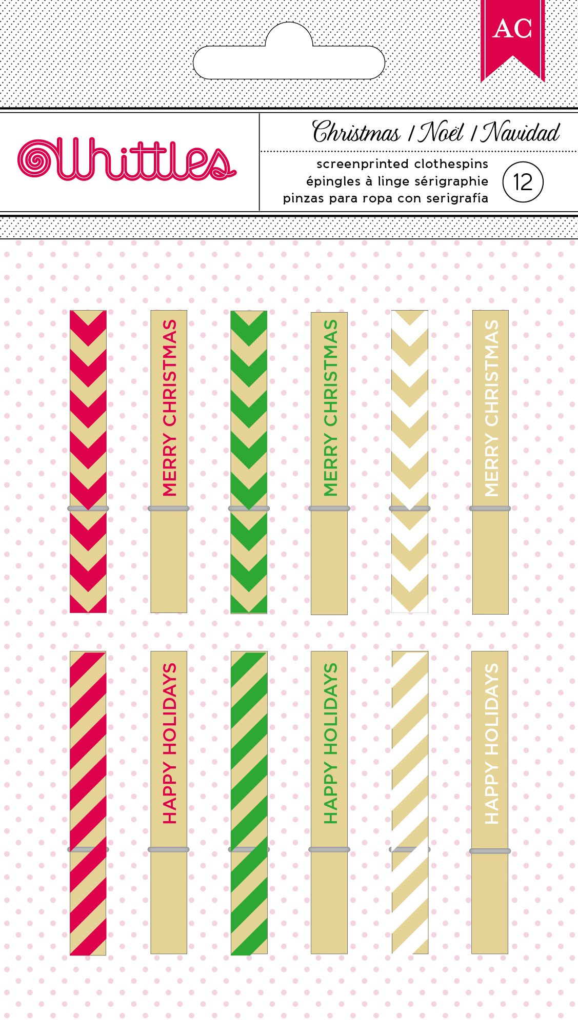 American Crafts Merry Xmas-Christmas Clothespin, Acrylic, Multicolour, 11.93x16.76x1.14 cm