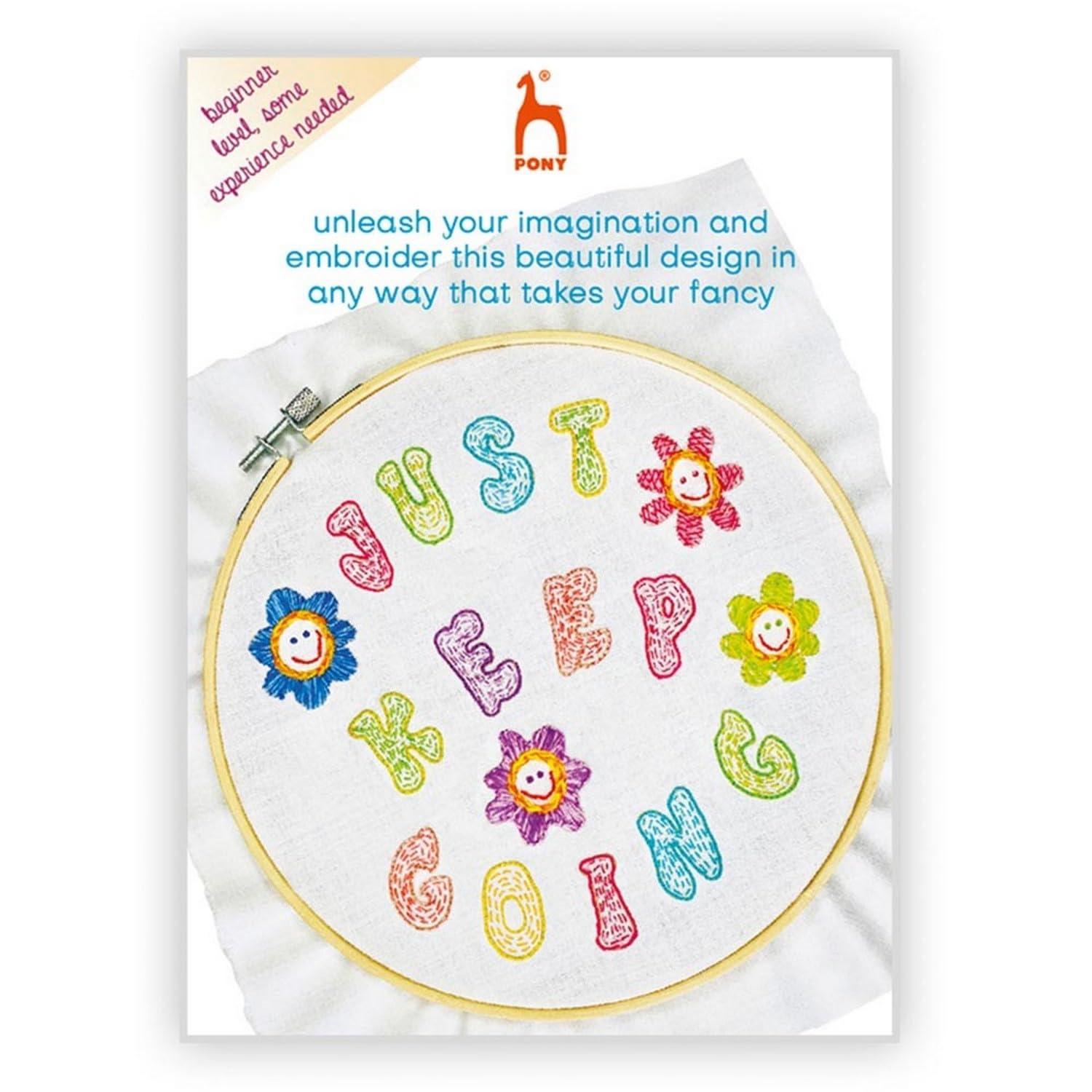 Pony Easy Stitch Embroidery Kit - Just Keep Going - 1 pc Green Pink White