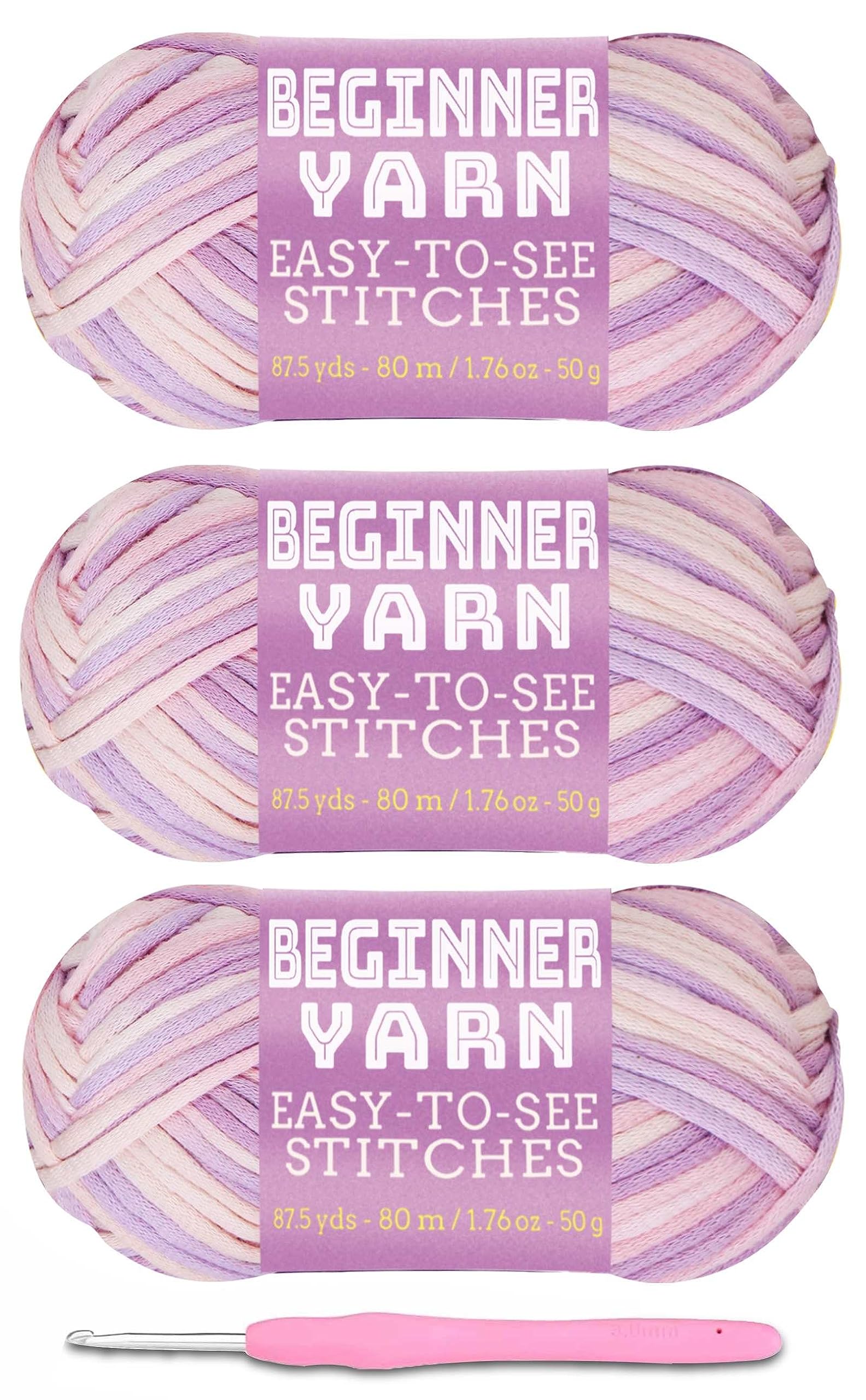 Baiyou 3x50g Pink Purple Yarn for Crocheting and Knitting - 260 Yards, Easy-to-See Stitches, Worsted Medium #4, Chunky Thick Cotton Nylon Blend
