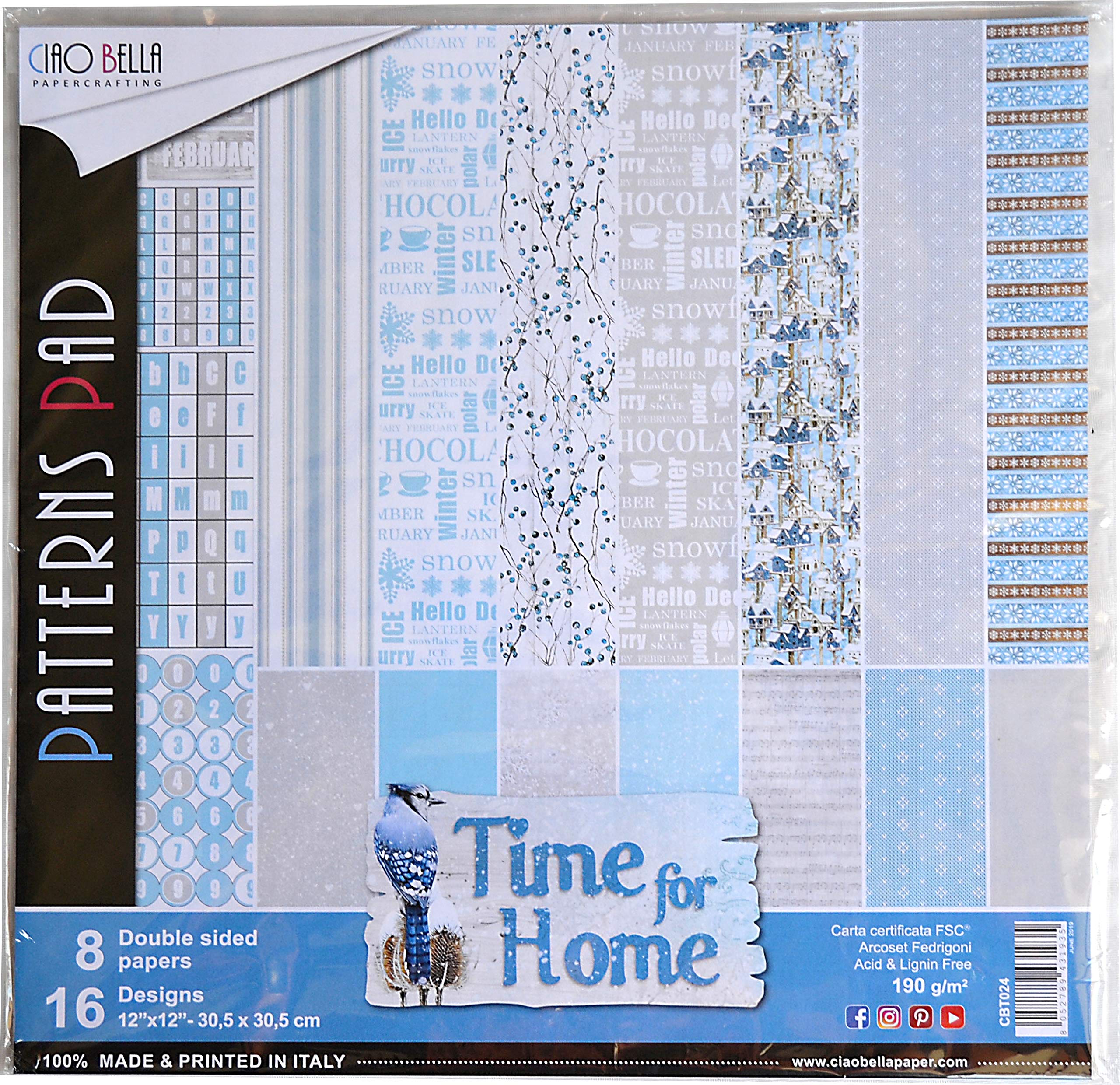 CIAO BELLA PAPER Paper 12" 8/PKG, Time for Home, 8 Designs/1 Each, One Size