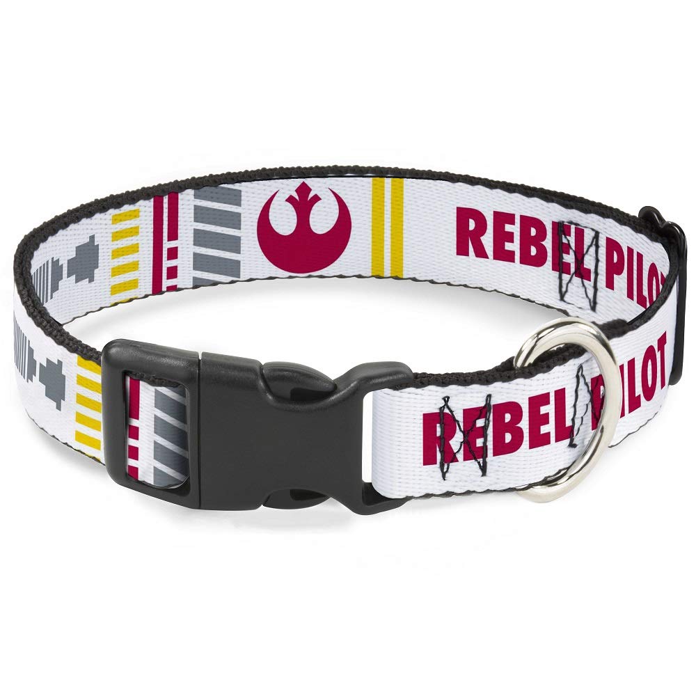 Buckle-Down Dog Collar Plastic Clip Star Wars Rebel Pilot Rebel Alliance Insignia X Wing Fighter 8 to 12 Inches 0.5 Inch Wide, Multi Color (DC-BKSR-WSW120-0.5-M)