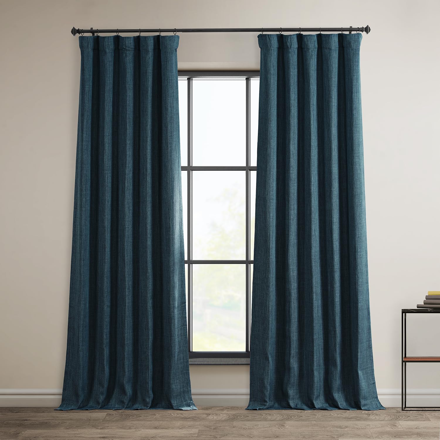 HPD Half Price Drapes Faux Linen Textured Room Darkening Curtains for Bedroom 108 Inches Long (1 Panel), 50W X 108L Curtains for Living Room Home Decor, Story Blue