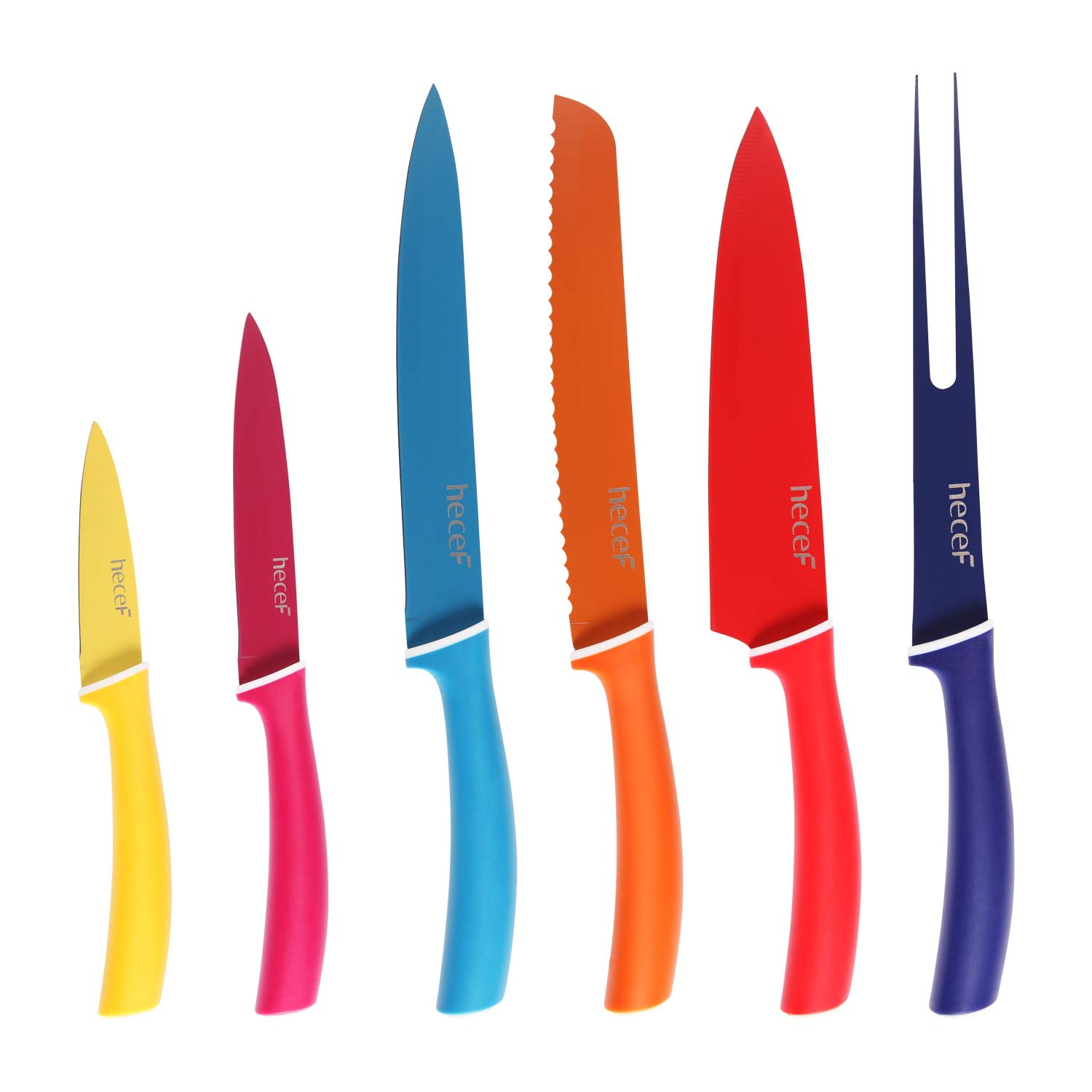 Hecef Colourful Knives Set of 6,Stainless Steel Sharp Blade Non Stick with Knife Cover Sheath (Pure colour coated)