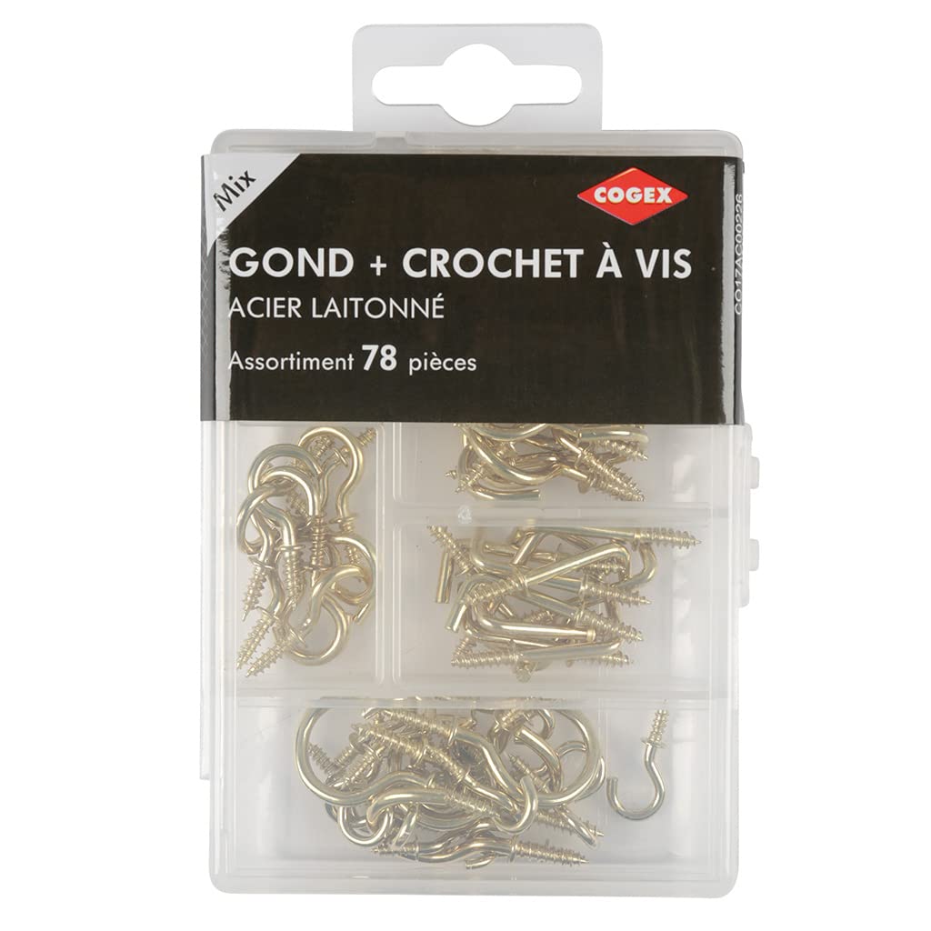 Cogex 85272 Hinge Hook Assortment, Gold, Set of 78 Pieces