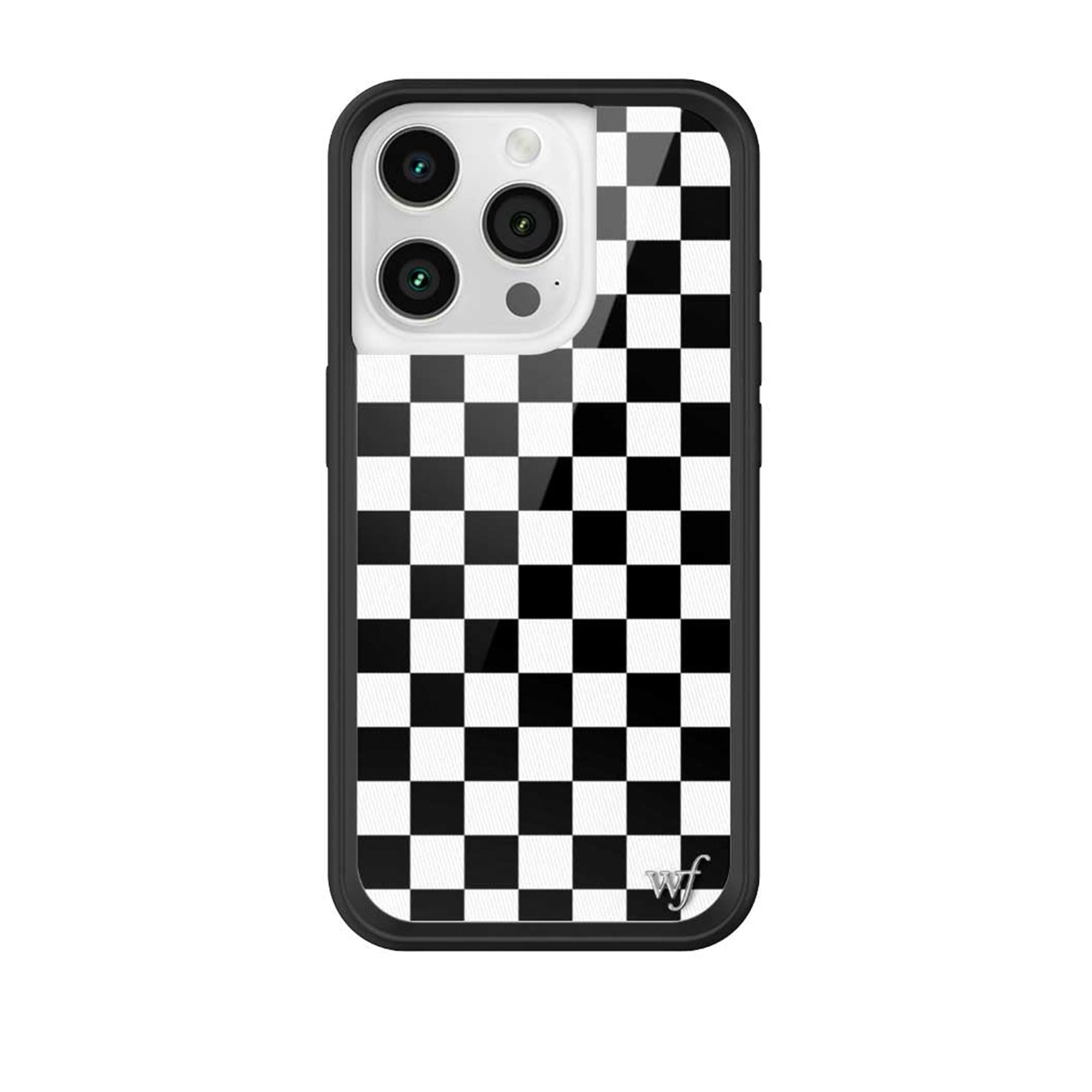 Wildflower Cases - Checkers, Compatible with Apple iPhone 15 Pro | Skater, Black, White, Classic, Cute, Trendy - Protective Black Bumper, 4ft Drop Test Certified, Women Owned Small Business