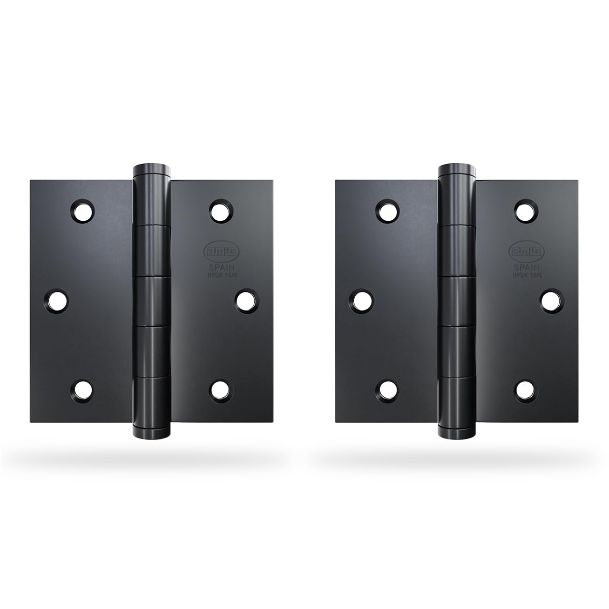 Amig - Pack of 2 Fixed Hinges | 4'' x 4'' (101 x 101 x 2.5 mm) | 18/8 Stainless Steel | Black | with Flat Finish | Square Edge