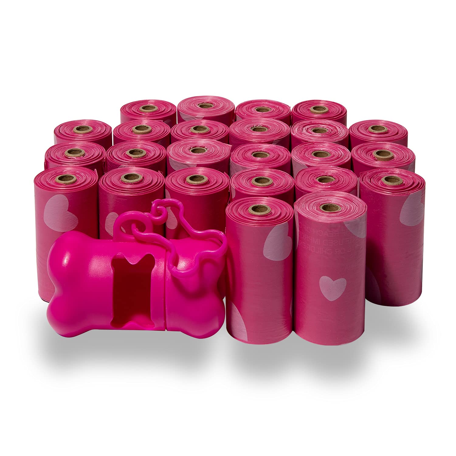 Best Pet Supplies Dog Poop Bags (360 Bags) for Waste Refuse Cleanup, Doggy Roll Replacements for Outdoor Puppy Walking and Travel, Leak Proof and Tear Resistant, Thick Plastic - Pink Heart