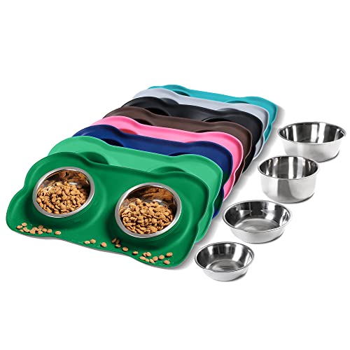Hubulk Pet Dog Bowls 2 Stainless Steel Dog Bowl with No Spill Non-Skid Silicone Mat + Pet Food Scoop Water and Food Feeder Bowls for Feeding Small Medium Large Dogs Cats Puppies (X- L, Huntergreen)
