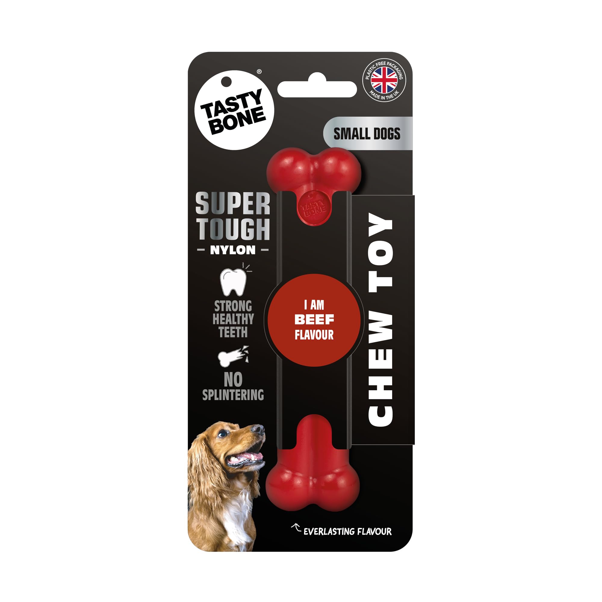 TastyBone Nylon Dog Chew Toy for Small Dogs (Beef) - Indestructible for Aggressive Chewers, Everlasting Flavour, Strong Healthy Teeth, Made in the UK