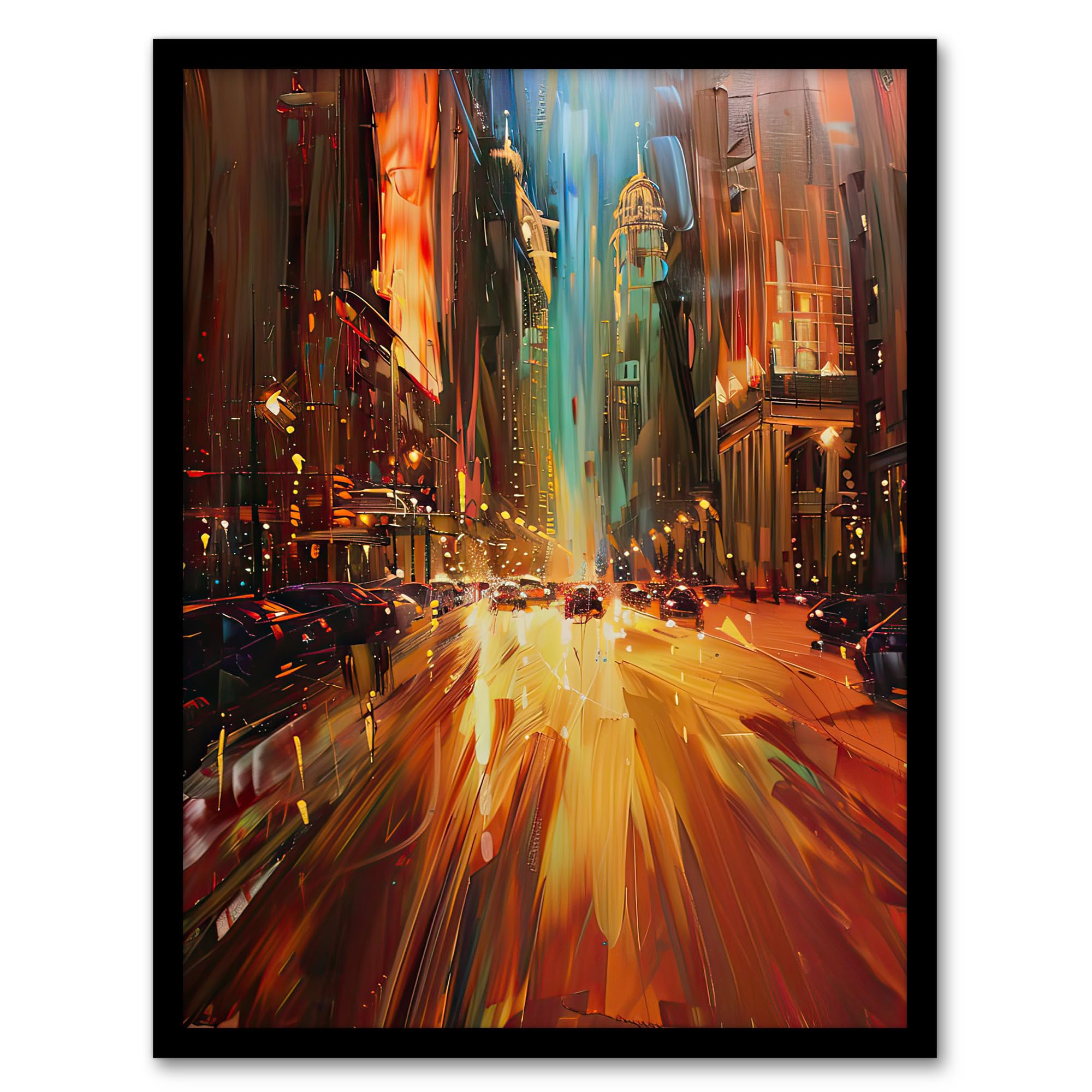 Artery8 New York City Night Cityscape Abstract Painting Living Room Artwork Framed Wall Art Print A4