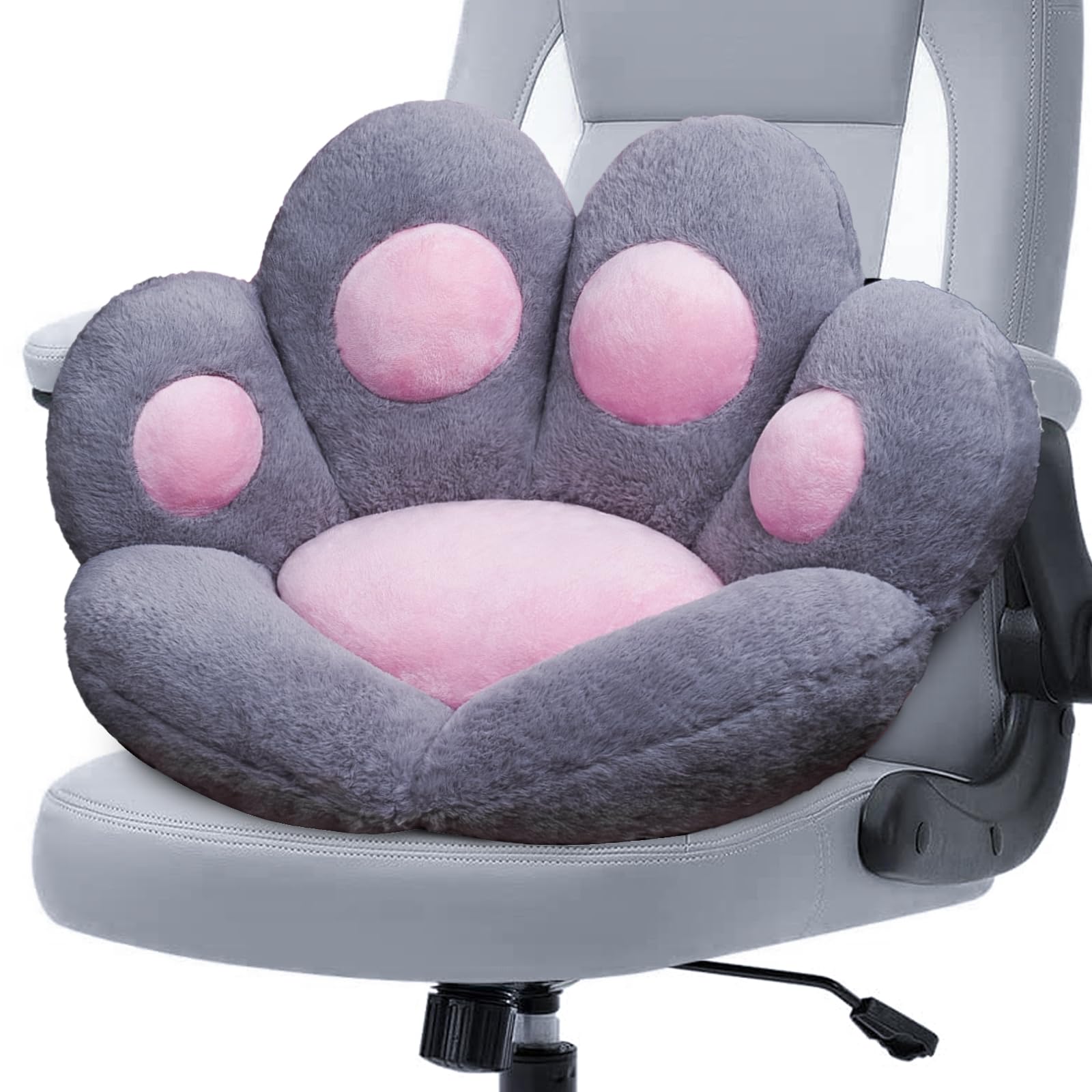 DOBUONO Cat Paw Cushion Kawaii Office Desk Chair Cushion Comfy Plush Cat Paw Shape Gaming Chair Cushion Bear Cute Seat Cushion for Girl, Kawaii Room Bedroom Decorate 28"x 24" (Gray)