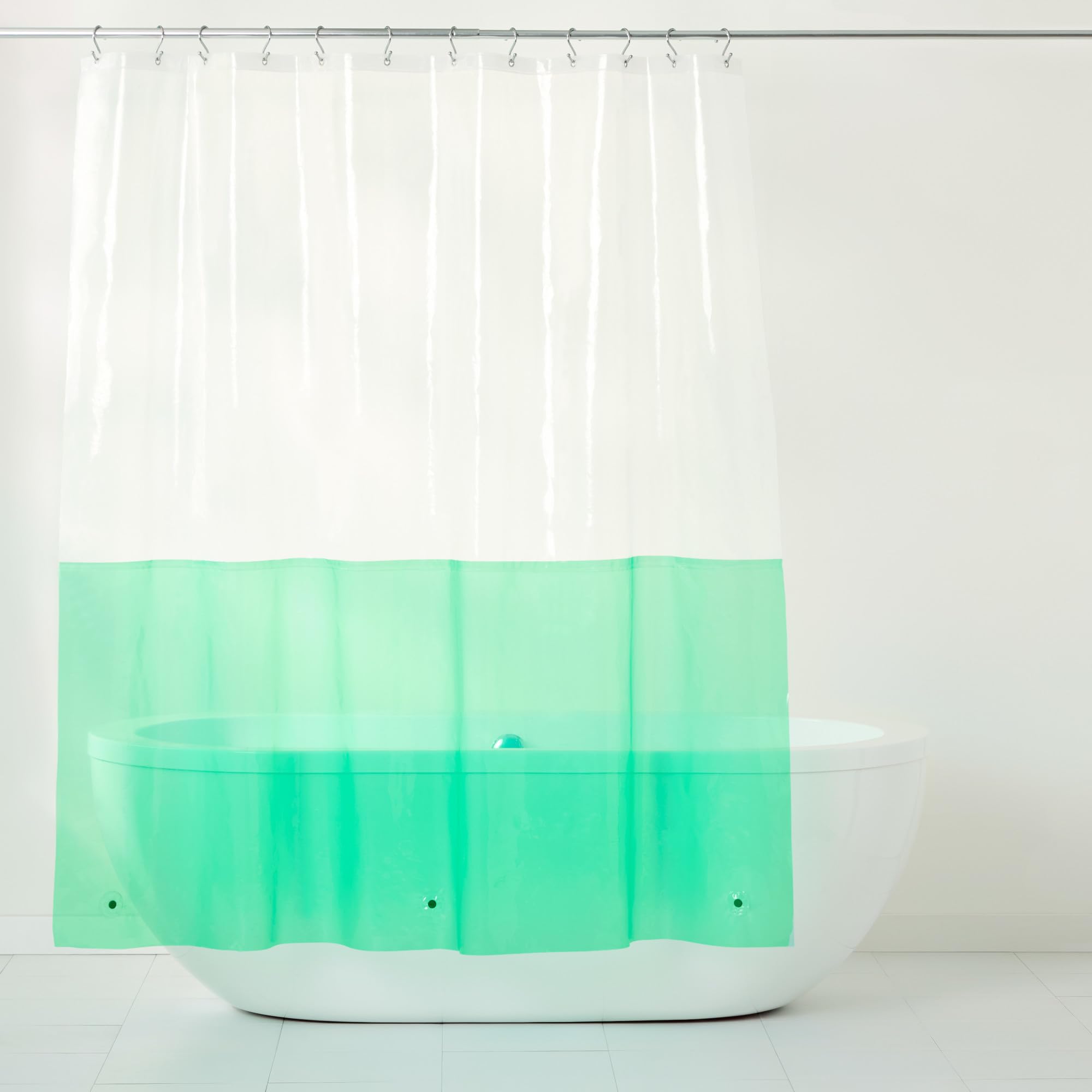 TOWN & COUNTRY PLAY Ciara Mod Colorblock Clear 100% PEVA Shower Curtain Liner with Anti-Rust Grommets, Waterproof, Clear/Green, 70"x72"