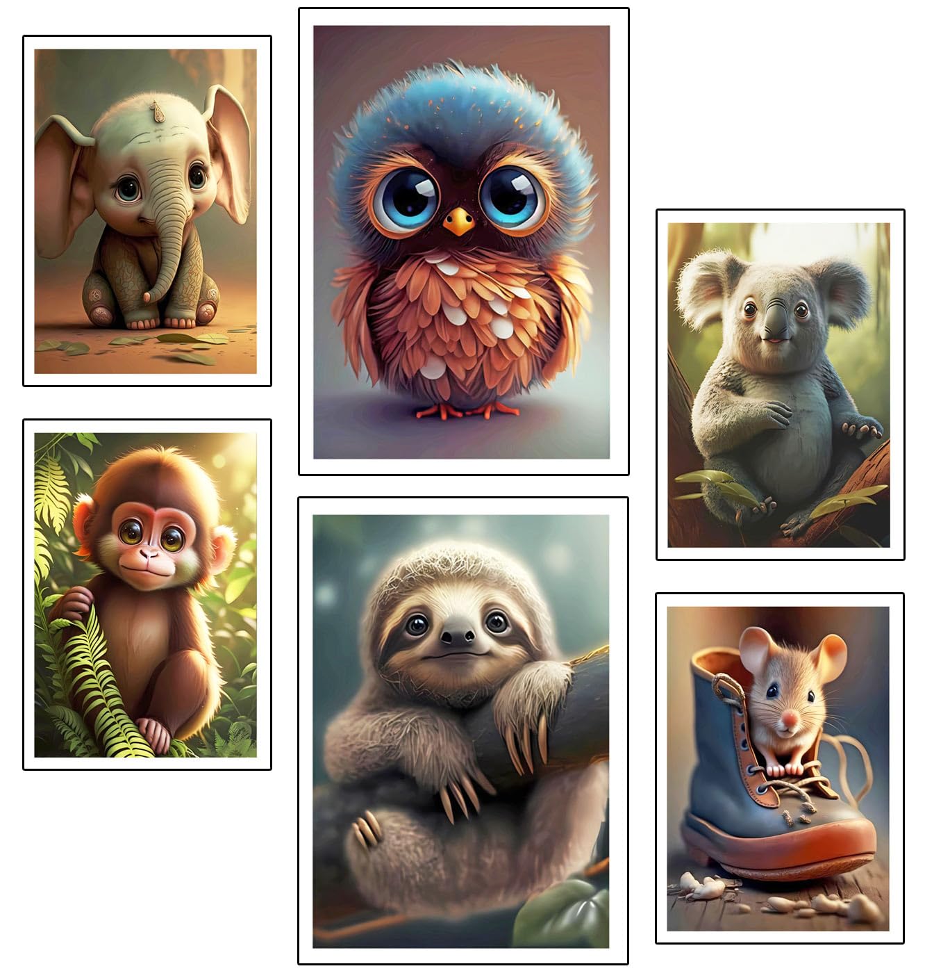 DKORARTE Set of 6 Decorative Wall Sheets for Pictures Living Room Decoration Modern, Bedrooms, Rooms, Without Frame, Nature and Animals (2 x A3 (41 x 29.7 cm); 4 x A4 (29.7 x 21 cm))