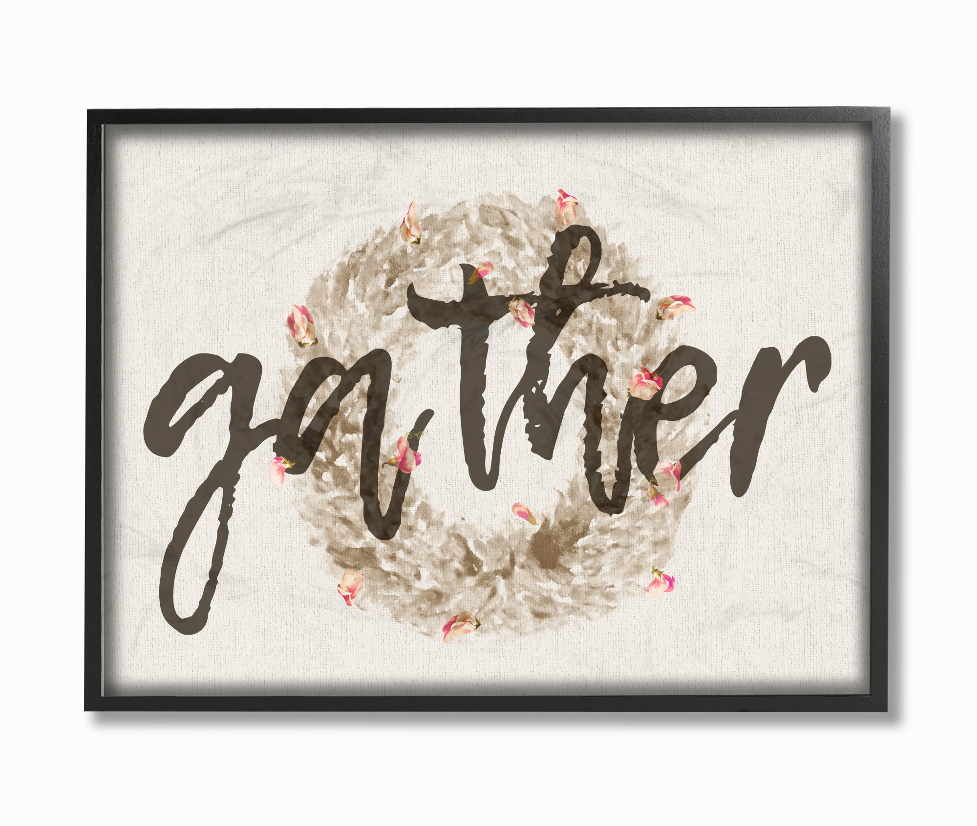 Stupell Industries Gather Typography Strawflower Wreath Framed Giclee Texturized Art, 11 x 1.5 x 14, Proudly Made in USA