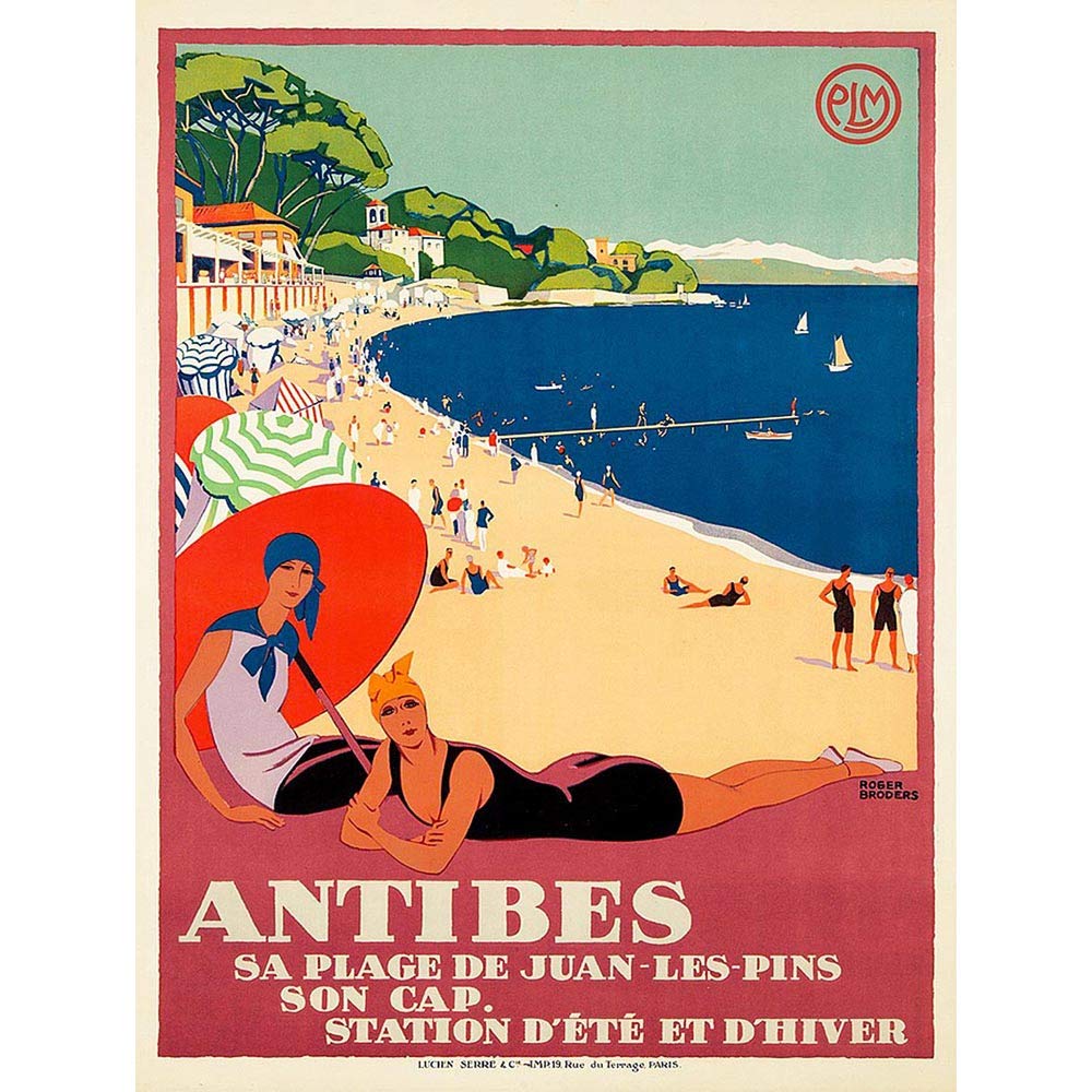 Wee Blue Coo Travel Tourism Antibes Beach Sea Ocean Sun Paris France Art Print Poster Wall Decor 12X16 Inch