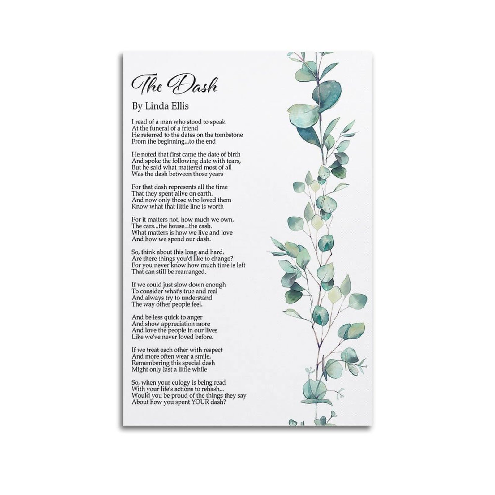 LGDSBHH The Dash Poetry Poster - Linda Ellis Live Your Dash Quote Canvas Wall Art Print - Modern Family Decor 12x18inch(30x45cm)