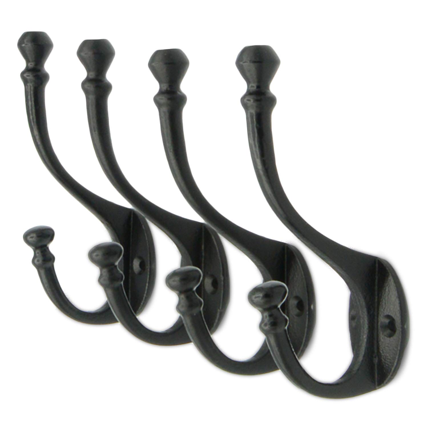 CRAFTSMAN ROAD Vintage Cast Iron Wall Hooks (Black, Set of 4) - Rustic, Farmhouse Coat Hooks | Coats, Bags, Towels, Hats | Heritage Select