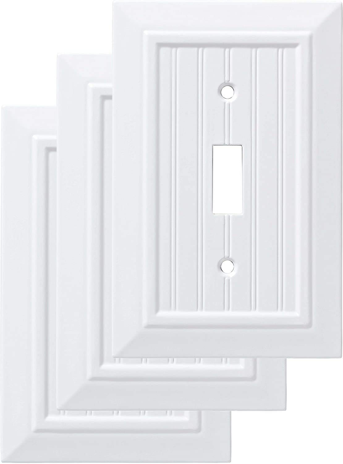 Franklin Brass W35265V-PW-C Classic Beadboard Single Switch Wall Plate/Switch Plate/Cover (3 Pack), Pure White