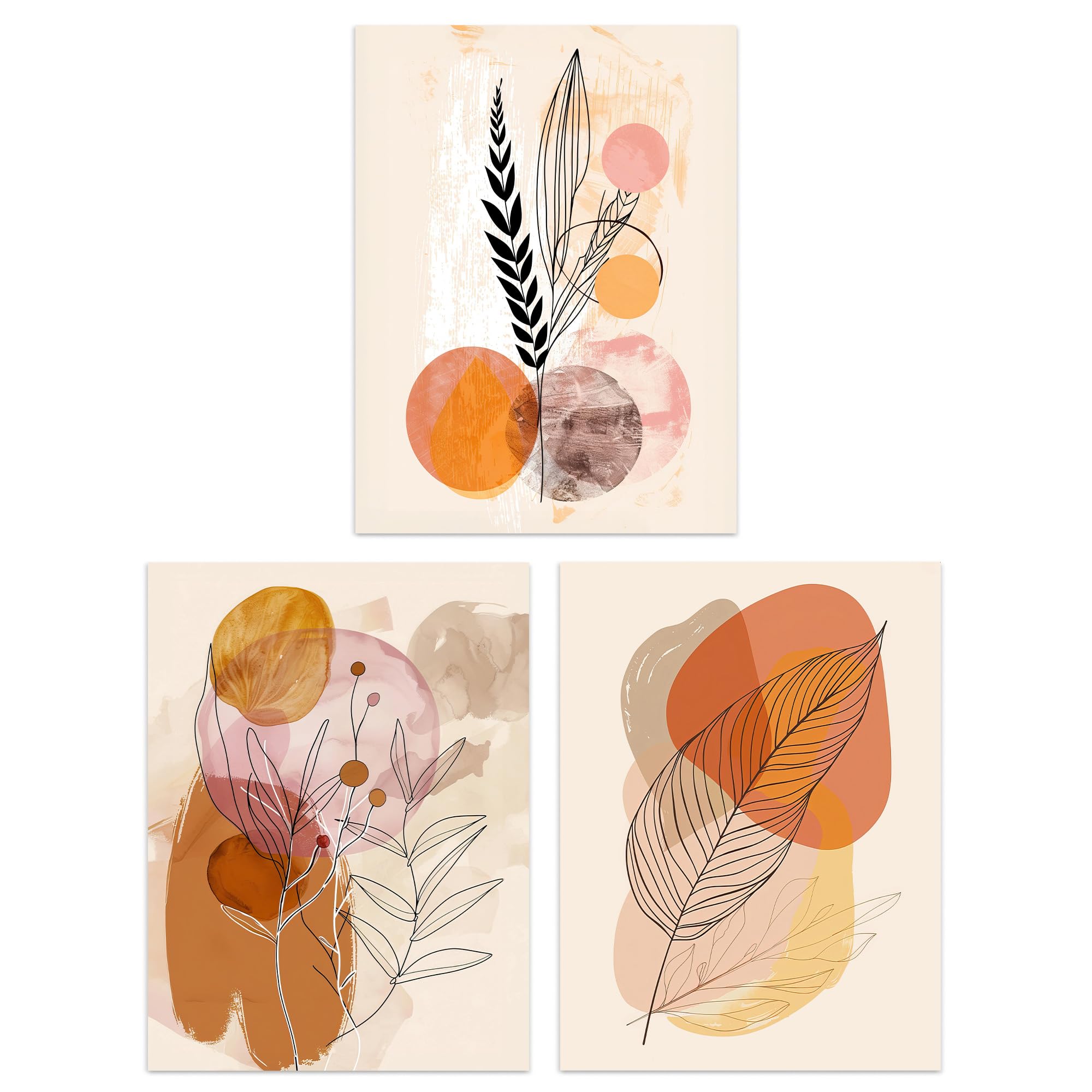 Artery8 Set of 3 Mid Century Modern Leaves Fronds Living Room 12X16 Inch Wall Art Prints Pack