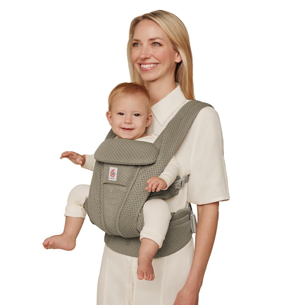 Ergobaby Omni Deluxe All Carry Positions Breathable Mesh Baby Carrier with Enhanced Lumbar Support & Airflow, Newborn to Toddler, (Holds 7-45 lbs), Soft Olive