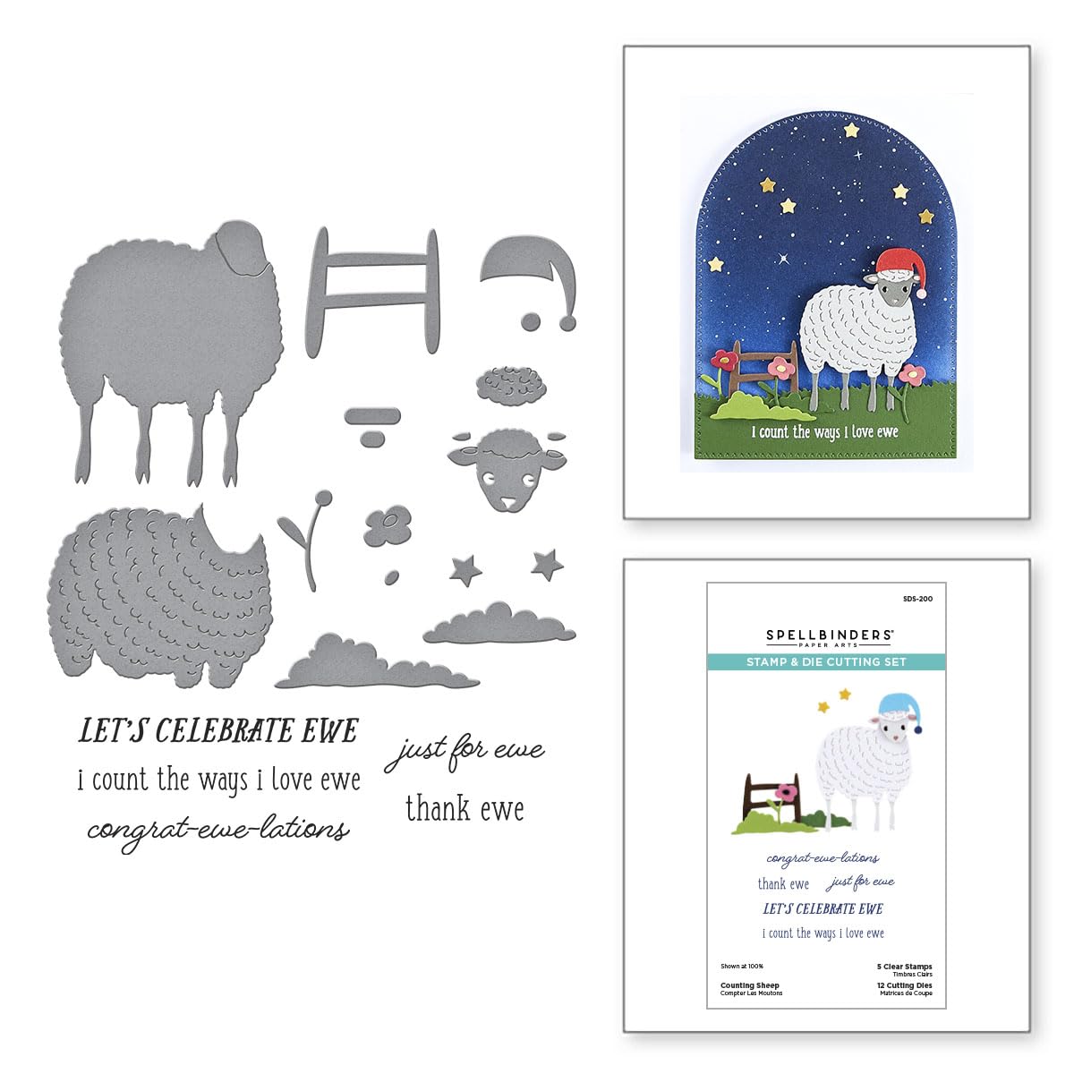 Spellbinders Counting Sheep Clear Stamp & Die Set from The On The Farm Collection