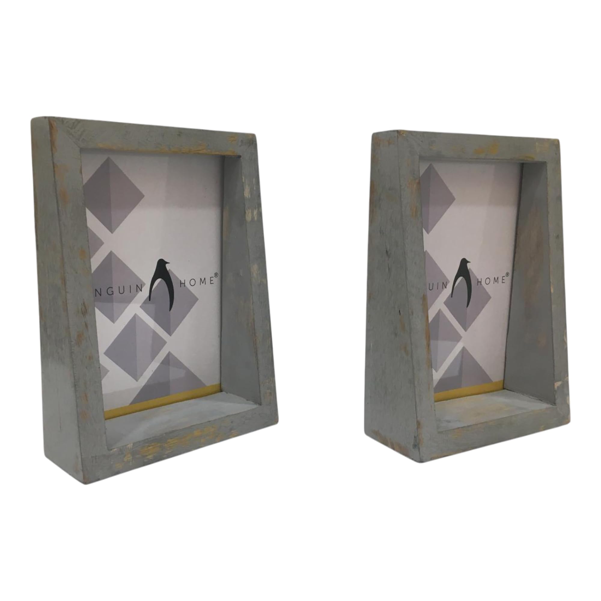 Penguin Home Set of 2 Mangowood Vertical Photo Frame 5"X7" (12 X 17 CM) - Grey Distress Finish, Rustic Vintage Style, Handcrafted Wooden Picture Frame for Wall or Tabletop Display, Decor, Gifts
