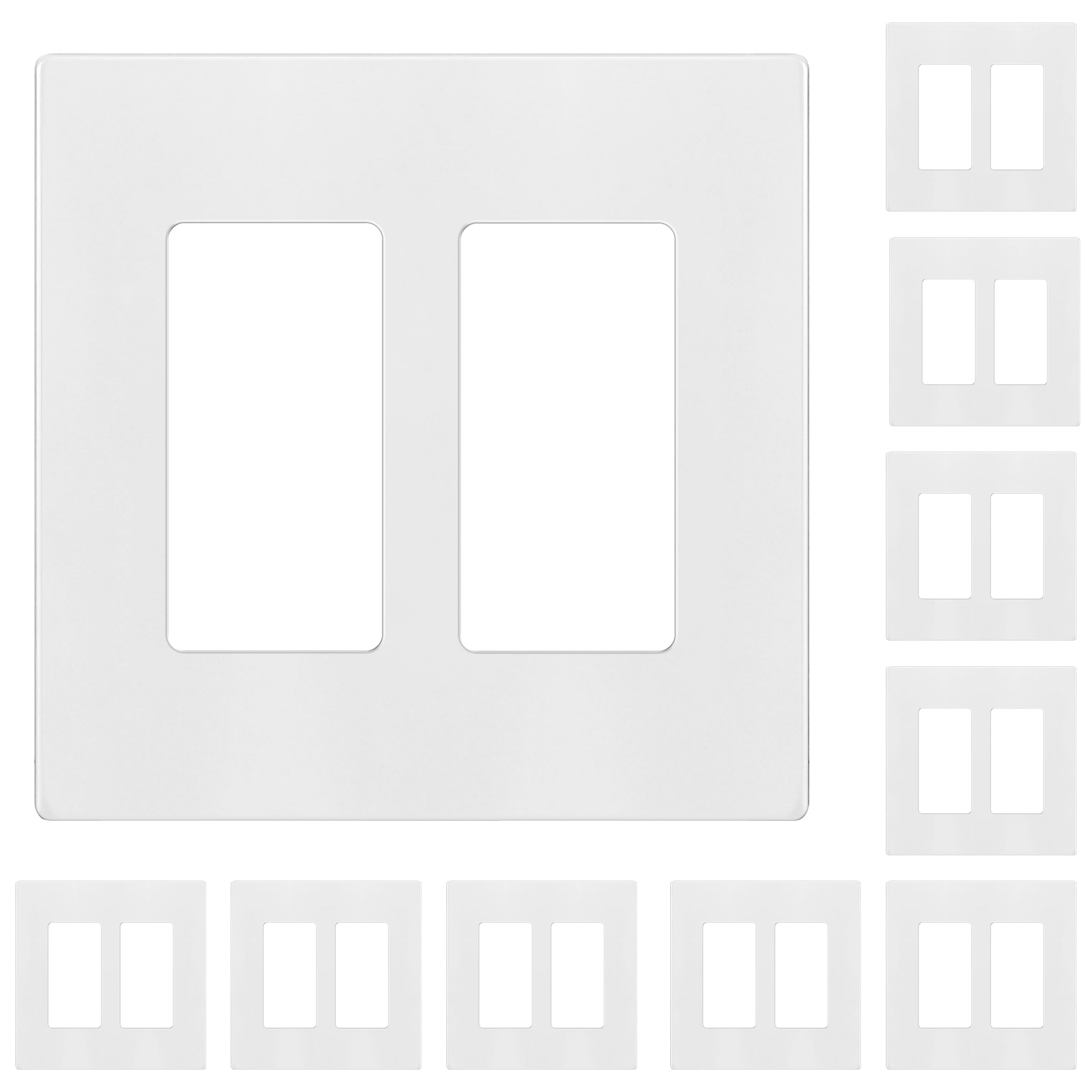 Enerlites SI8832 Screwless Decorator/GFCI Wall Plate 2-Gang Standard Size Child Safe Cover Plate, White, 10 Pack