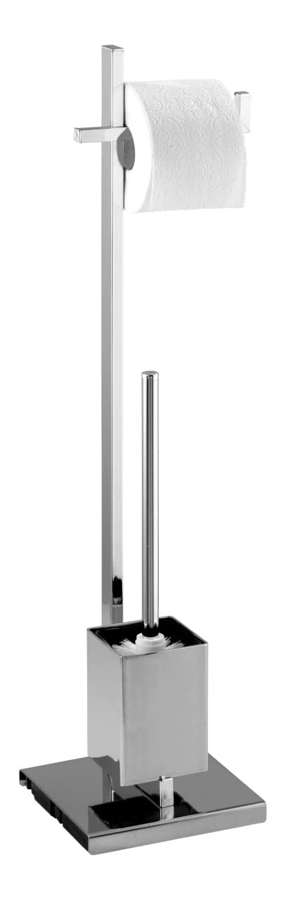 Wenko 17110100 Free Standing WC Brush Set Quadro Square Tube, Metal Steel, 23.5 x 72.5 x 18.5 cm, Chrome