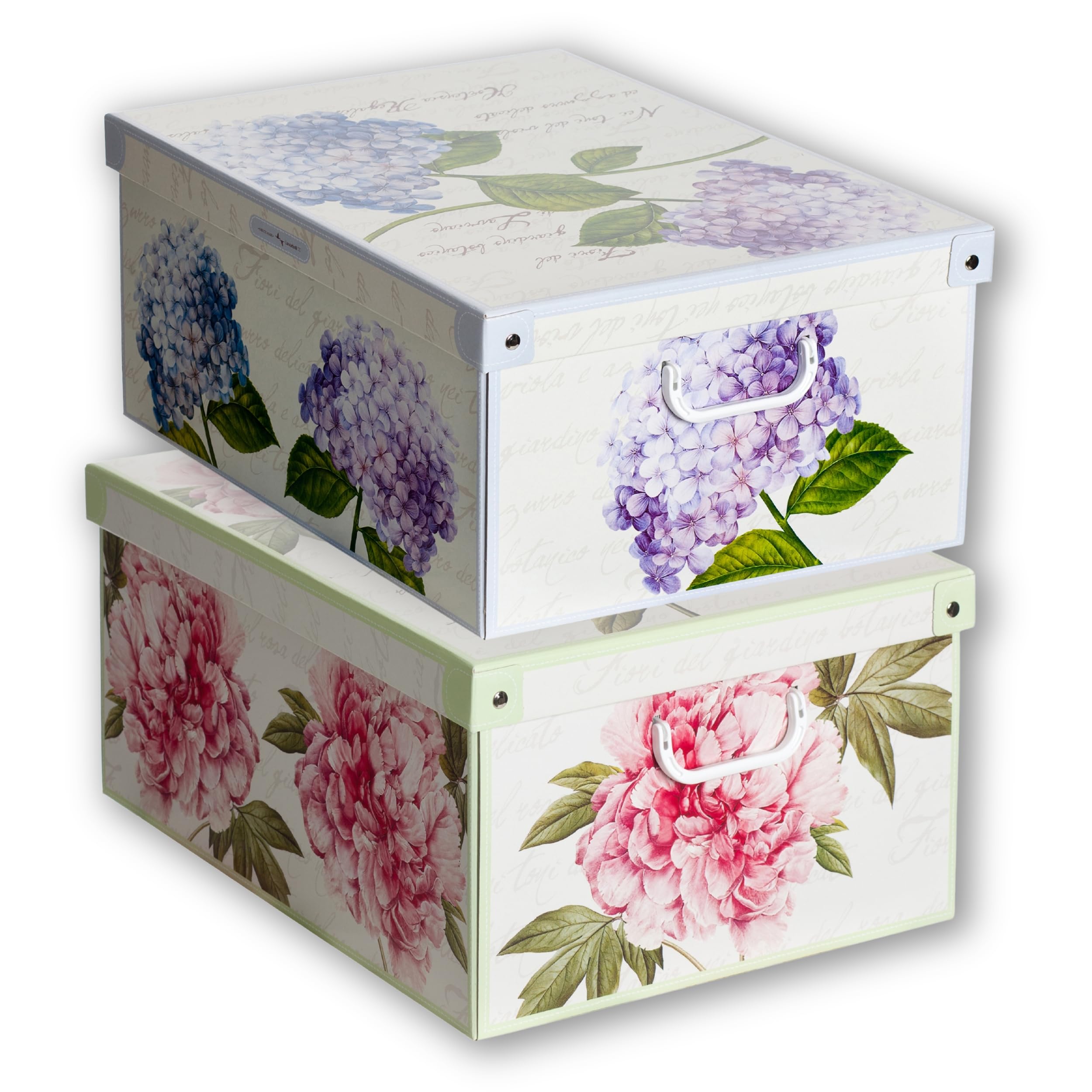 Lavatelli Collection Peony Hydrangeas Decorative Box Set - 2 Cardboard Boxes With Lids and Handles for Clothes, Toys, and General Storage, Color 5