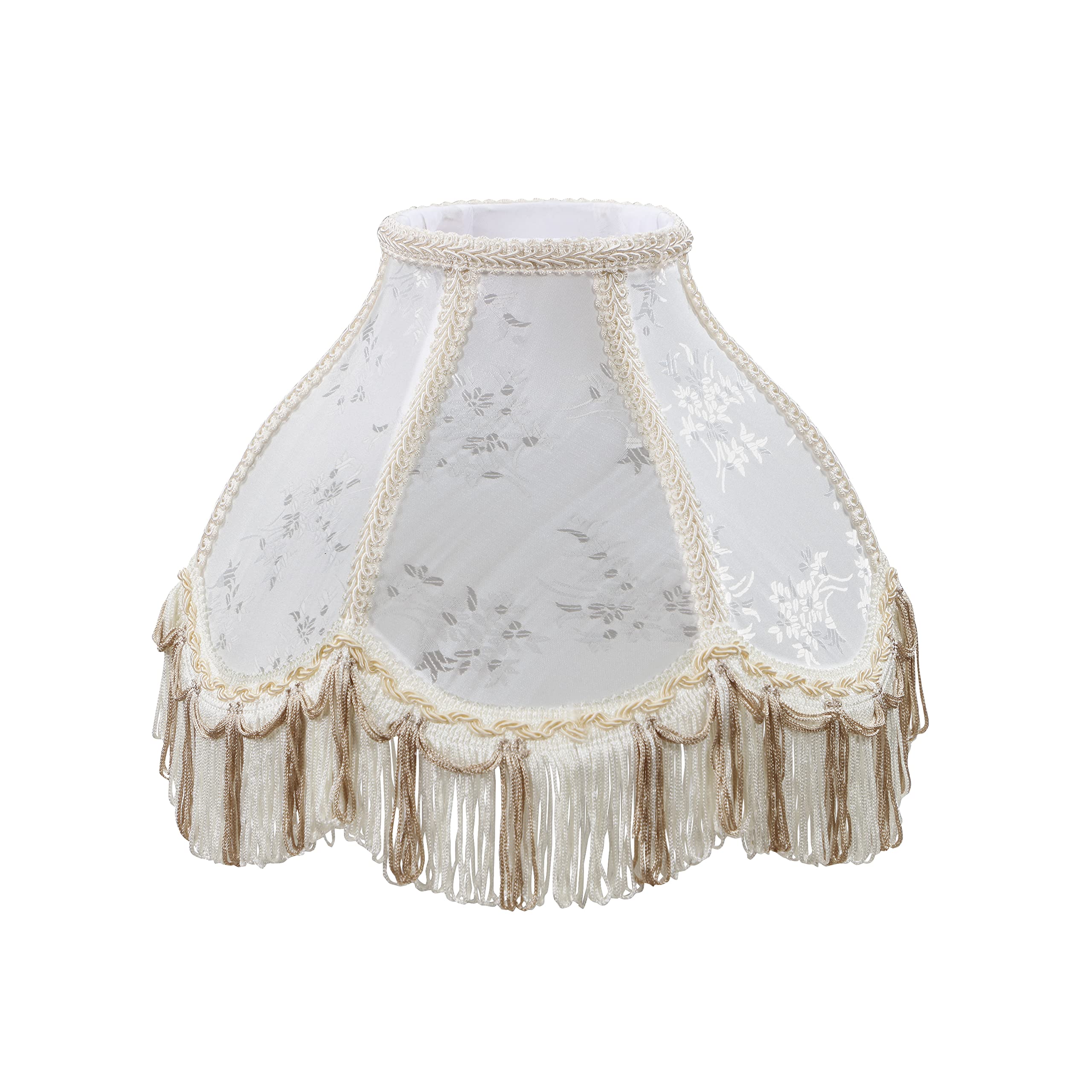 Aspen Creative Corporation 55004, Handsewn Scallop Dome Transitional UNO Fringe Lamp Shade, Ivory Jacquard Fabric, 4" Top x 10" Bottom x 7" Height, Slip UNO 33mm