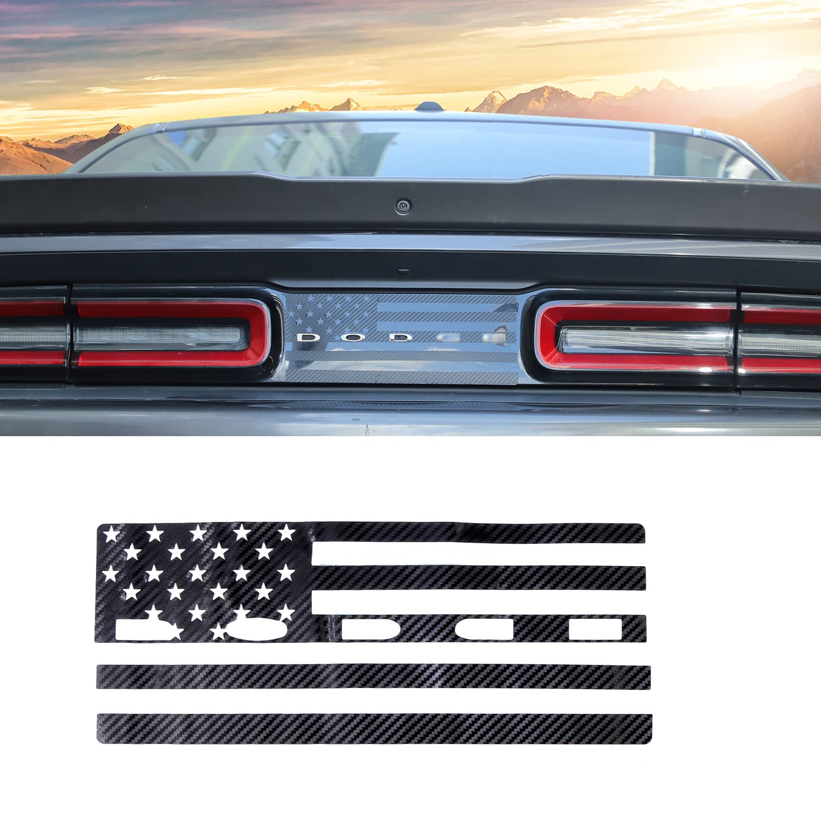 JeCar Tail Light Decal American Flag Rear Light Sticker Exterior Accessories Compatible with Dodge Challenger 2015-2023, Carbon Fiber