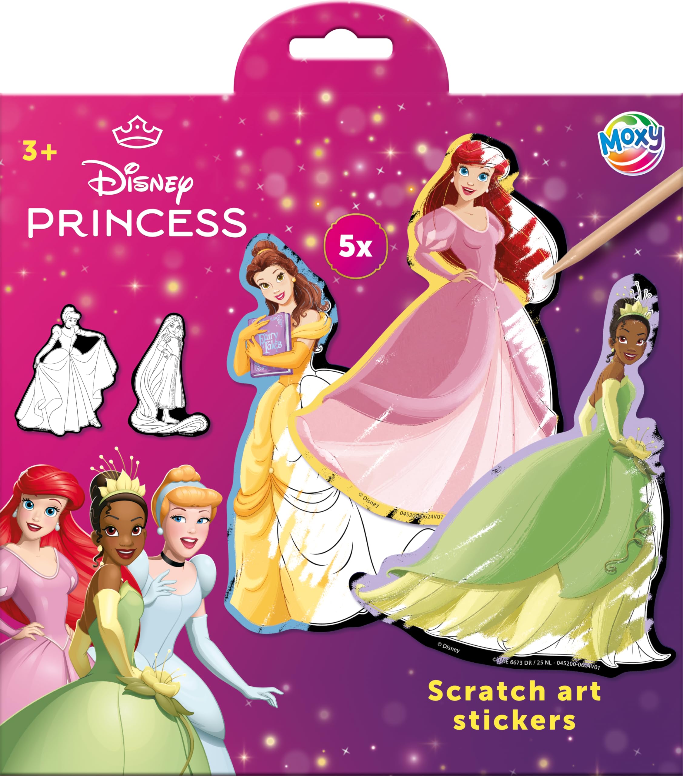 Disney Princess Scratch Art Stickers, 5 Pack, Ages 3+, Creative Activity Set