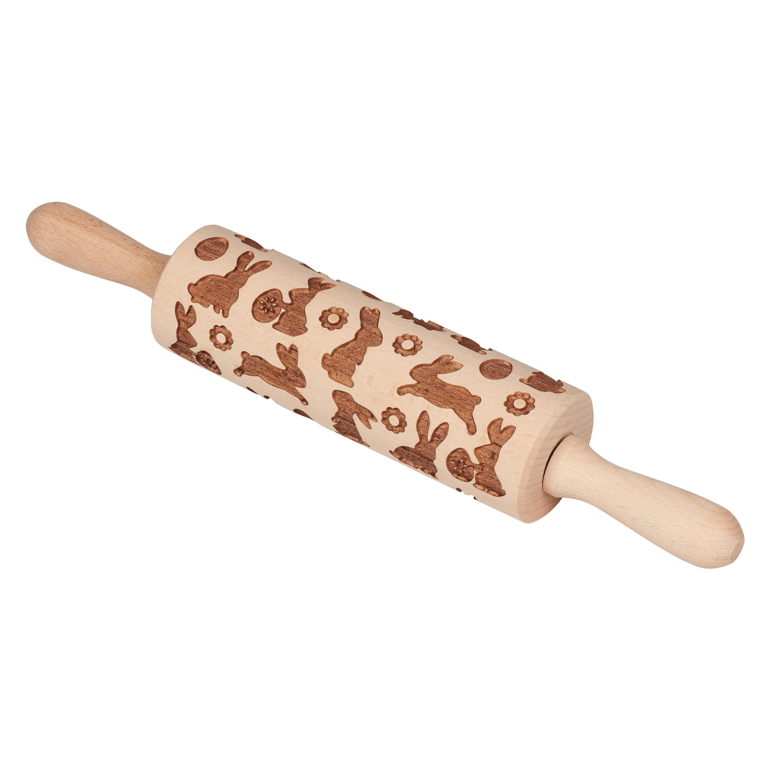 Tala Easter Patterned Wooden Revolving Rolling Pin, FSC Beechwood with Embossed Spring Style Patterns