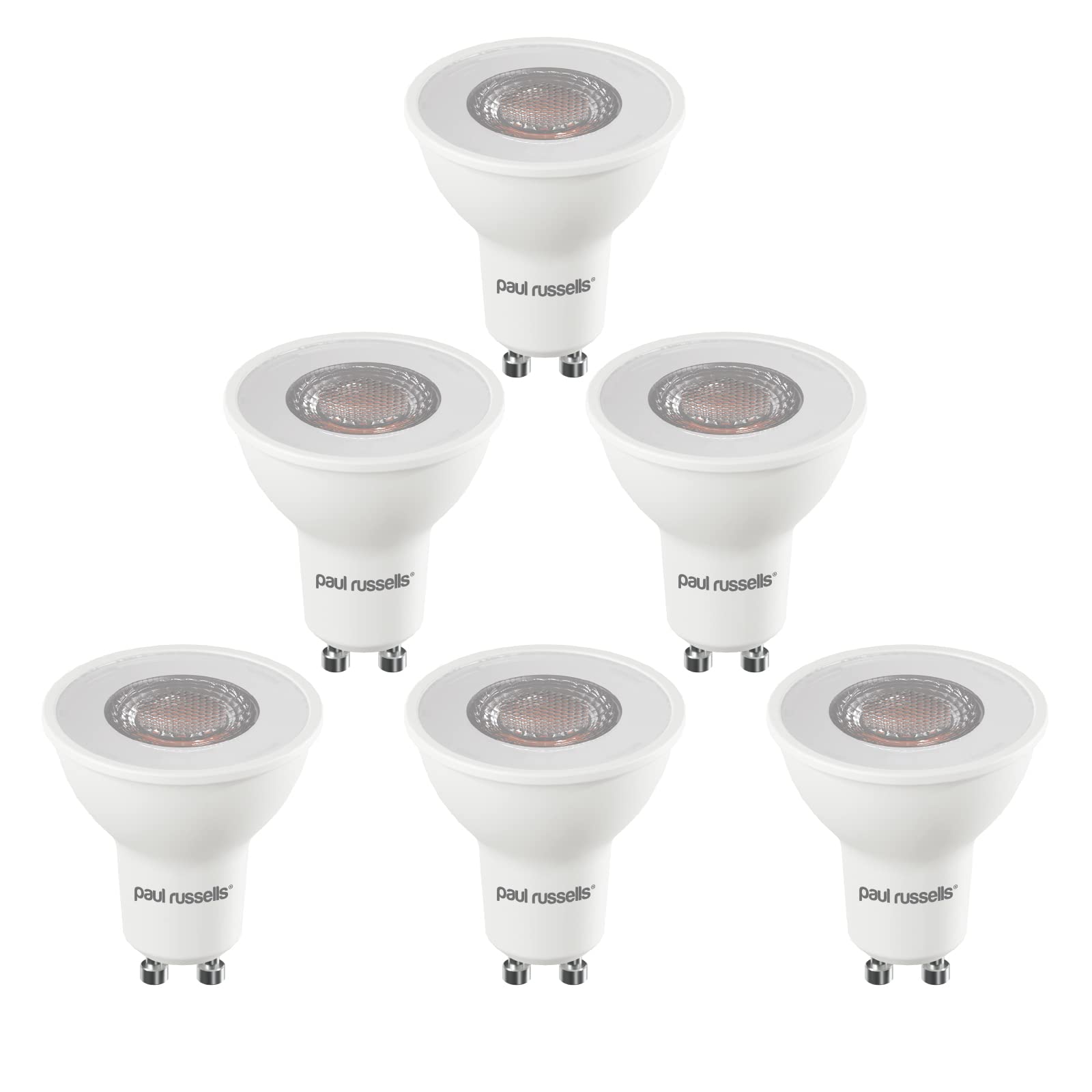 paul russells GU10 LED Bulbs, 7W 560lumens, 75Watt Equivalent, GU10 Spotlight Bulbs Replacement, 36° Narrow Beam, Natural Cool White 4000K, No Flickering, Energy Saving Non-Dimmable, Pack of 6