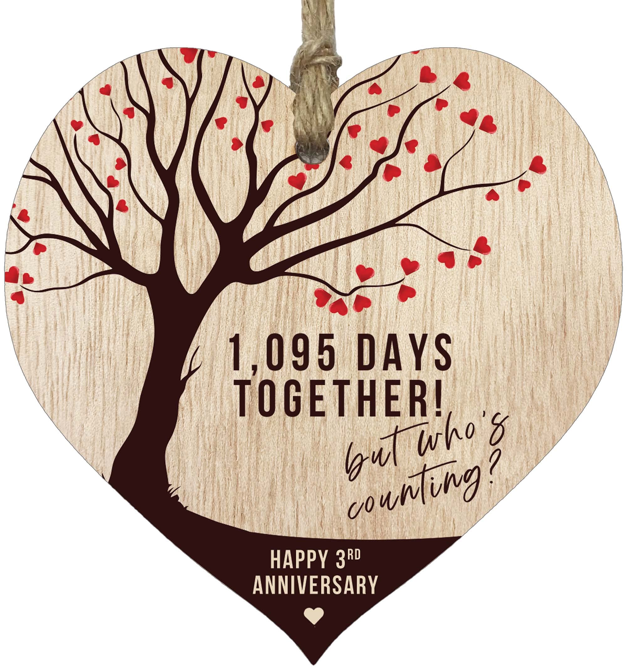 3rd Wedding Anniversary Wooden Heart Plaque, Light Wood Sign Keepsake, Celebrate Leather Anniversary Wife Husband Boyfreind Girlfriend Mum or Dad, Plaque with Quotes Gifts from the Kids