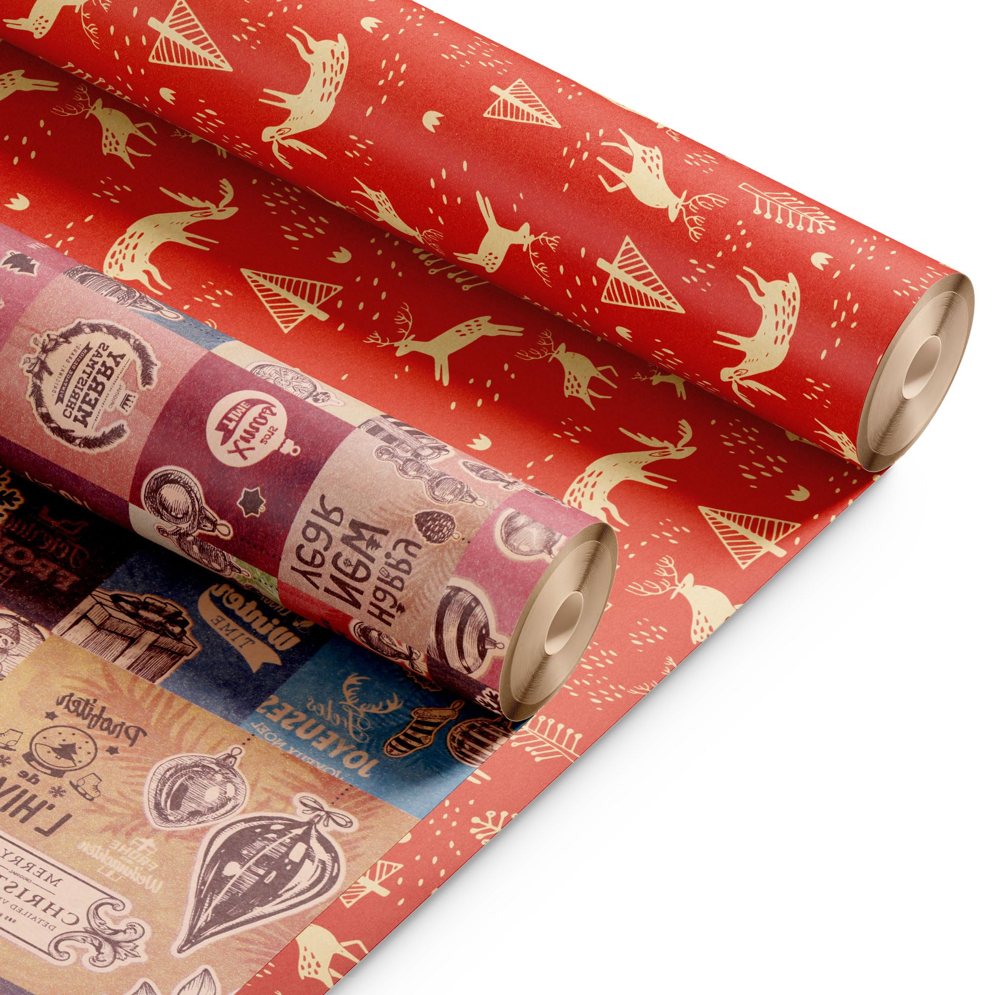 Kraft & Co Christmas Wrapping Paper Rolls – 2 Pack Thick Paper Sheets 44.5cm x 25m – Kraft Xmas Gift Wrap – Festive Eco Friendly Wrapping Papers for Christmas Gifts–Arts and Crafts–50m Total